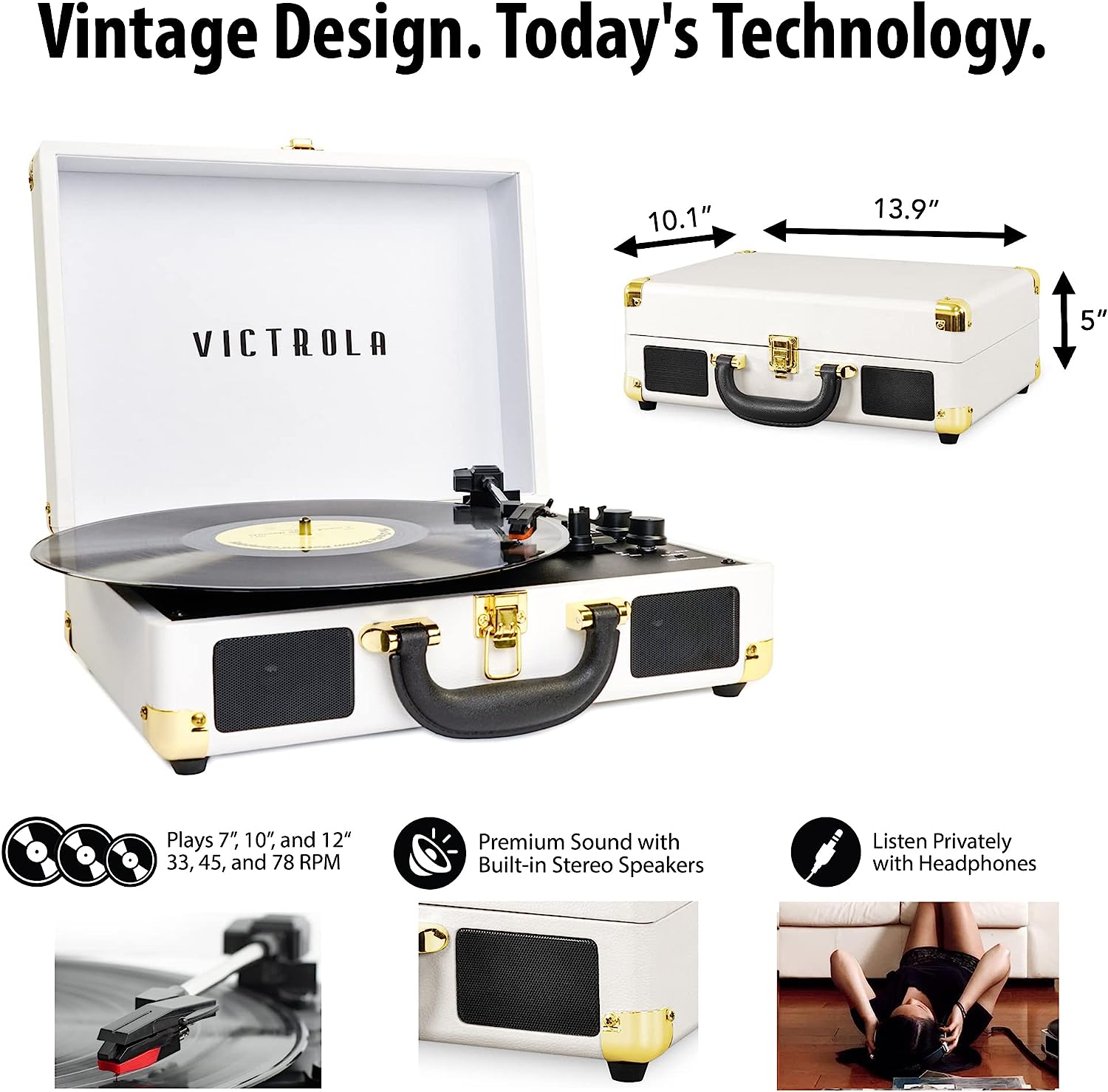 Victrola Vintage 3-Speed Bluetooth Portable Suitcase Record Player with Built-in Speakers | Upgraded Turntable Audio Sound| Includes Extra Stylus | Red, 1SFA (VSC-550BT-RD)