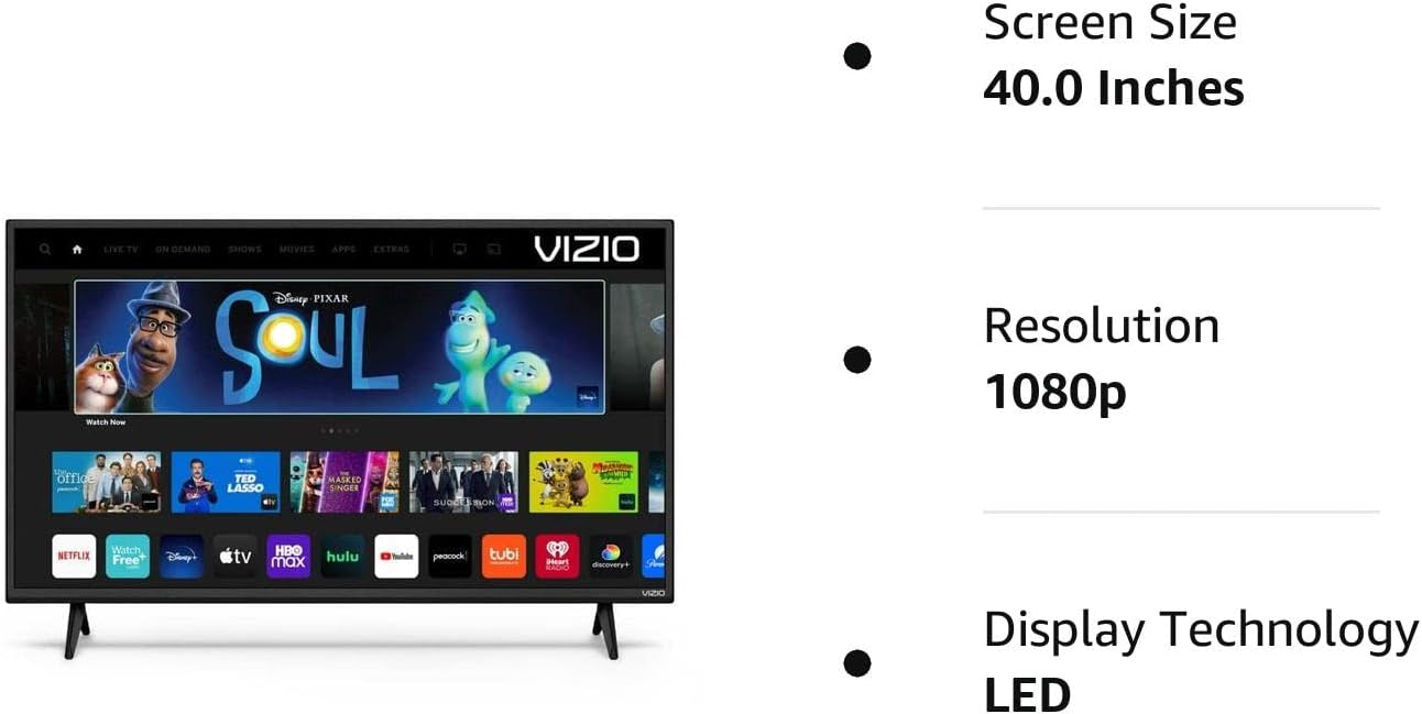 VIZIO 40-Inch Class D-Series Full HD LED 1080p Smart TV, Apple AirPlay 2 and Chromecast Built-in + Free Wall Mount (No Stands) D40f-J09 (Renewed)