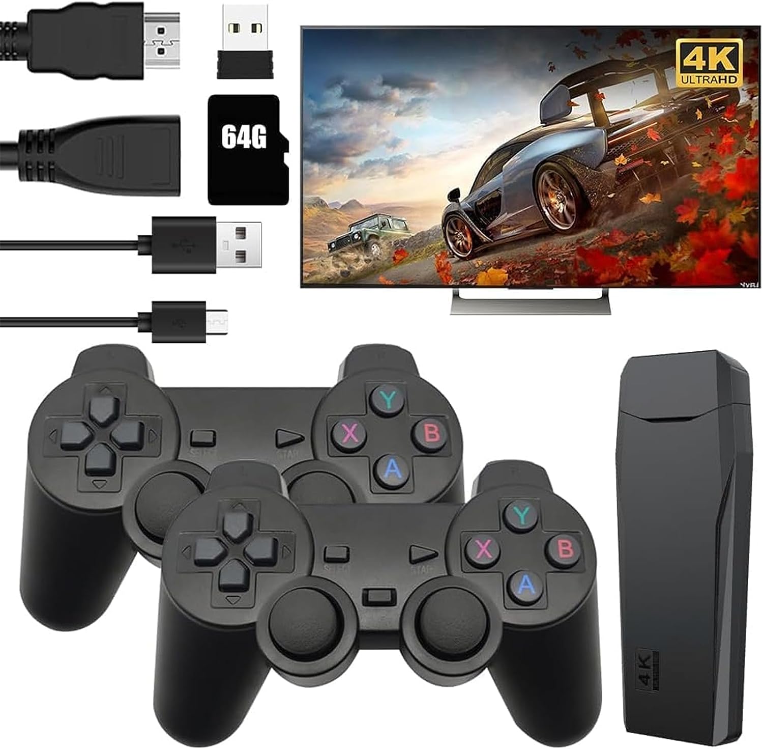 Wireless Retro Game Console,Retro play Game Stick,Nostalgia Stick Game,4K HDMI Output,Plug and Play Video Game Stick Built in 12000+ Games(64G)