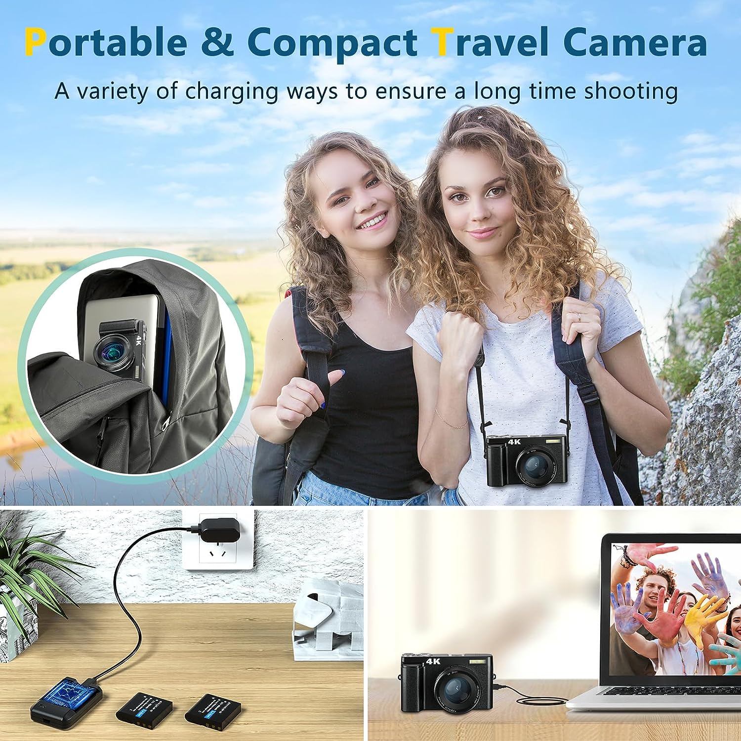 4K Digital Camera for Photography Autofocus, 48MP Vlogging Camera with SD Card Anti-Shake, 3'' 180° Flip Screen Compact Video Camera for Travel, 16X Zoom Digital Camera for Teens with Flash