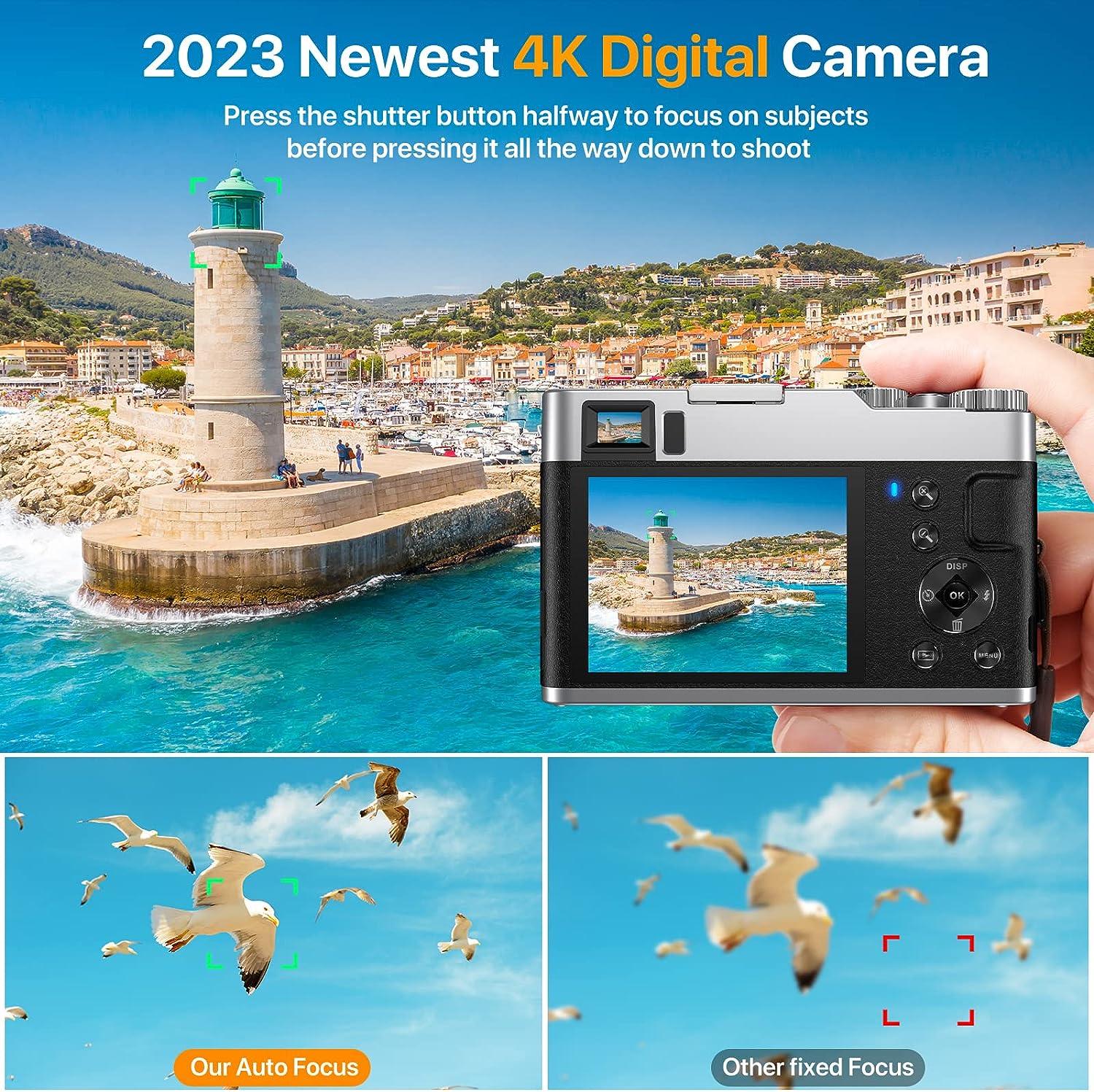 4K Digital Camera for Photography, Autofocus 4K Camera with Viewfinder 16X Anti-Shake Video Camera Vlogging Camera for YouTube Compact Point and Shoot Digital Cameras with 32GB SD Card