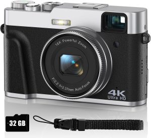 4K Digital Camera for Photography, Autofocus 4K Camera with Viewfinder 16X Anti-Shake Video Camera Vlogging Camera for YouTube Compact Point and Shoot Digital Cameras with 32GB SD Card