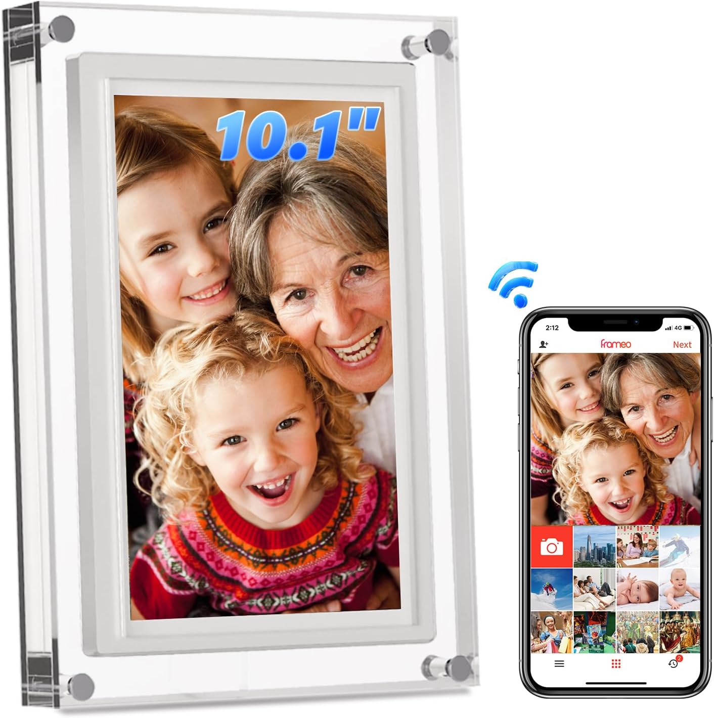 Amaboo 10.1 Inch WiFi Smart Cloud Digital Picture Frame, Electronic Photo Frame with IPS LCD Touch Screen HD Display, Auto Rotate, Share Photos or Videos via Frameo APP