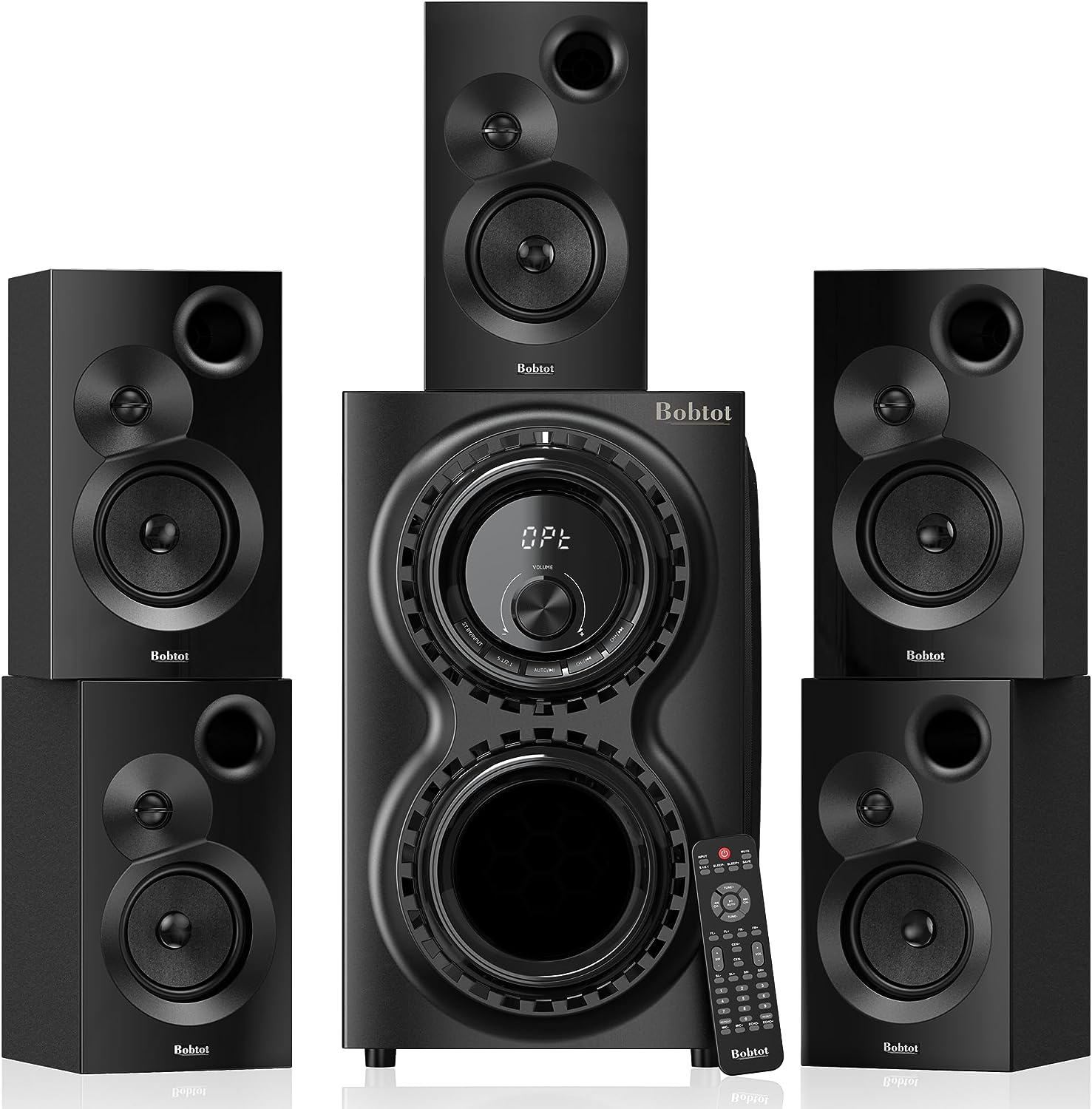 Bobtot Surround Sound Systems Home Theater Speakers – 1400 Watts 12″ Subwoofer Strong Bass 5.1/2.1 Stereo Sound Audio System with Bluetooth HDMI ARC Optical AUX Input