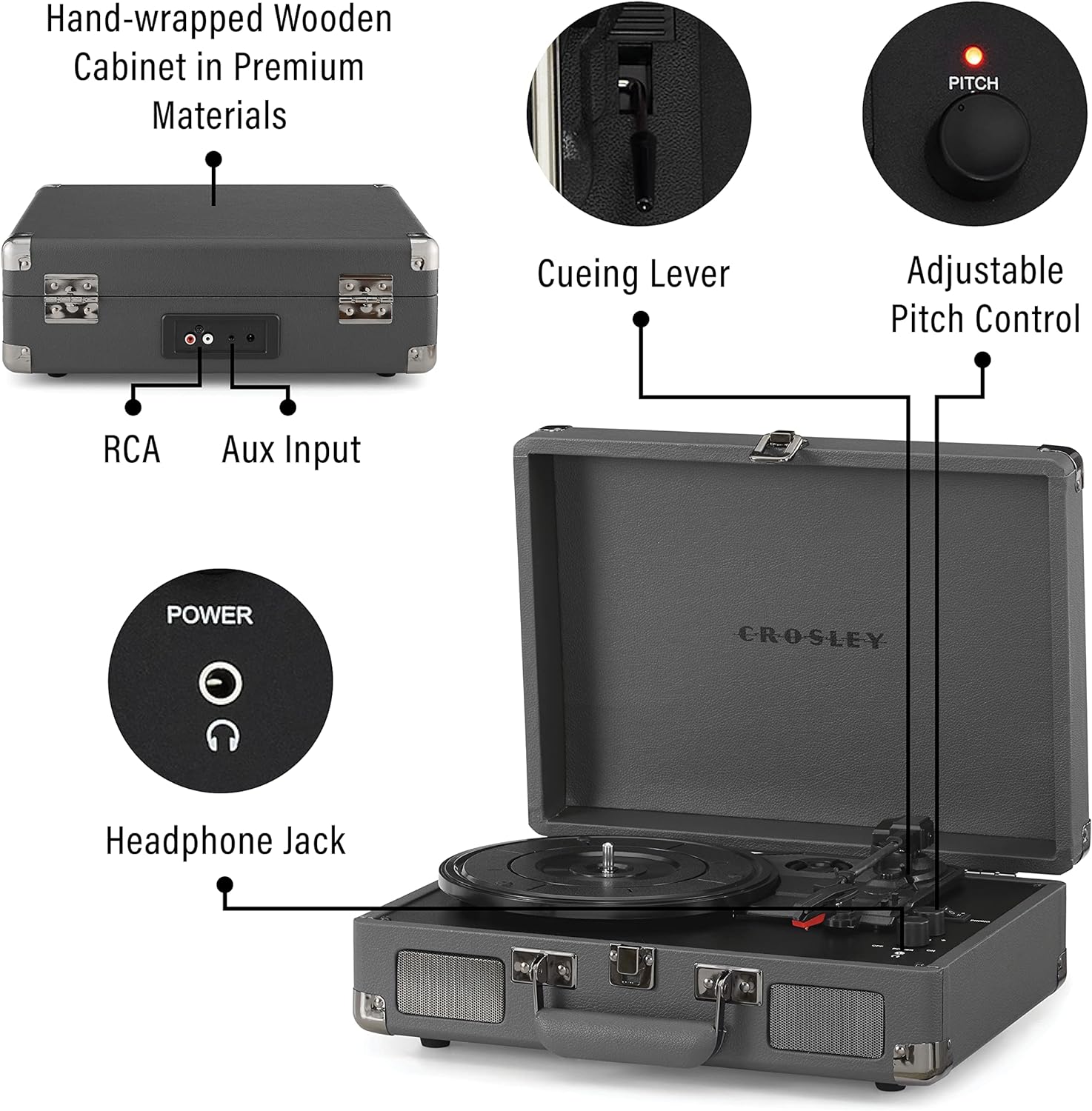 Crosley CR8005F-LT Cruiser Plus Vintage 3-Speed Bluetooth in/Out Suitcase Vinyl Record Player Turntable, Light Tan