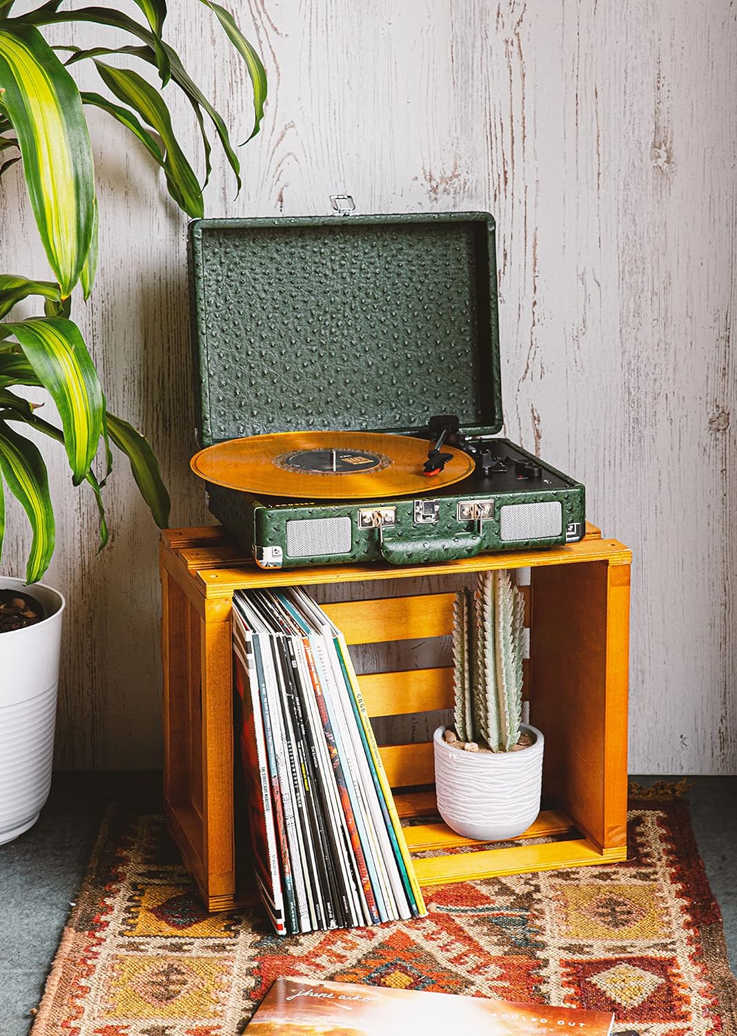 Crosley CR8005F-LT Cruiser Plus Vintage 3-Speed Bluetooth in/Out Suitcase Vinyl Record Player Turntable, Light Tan