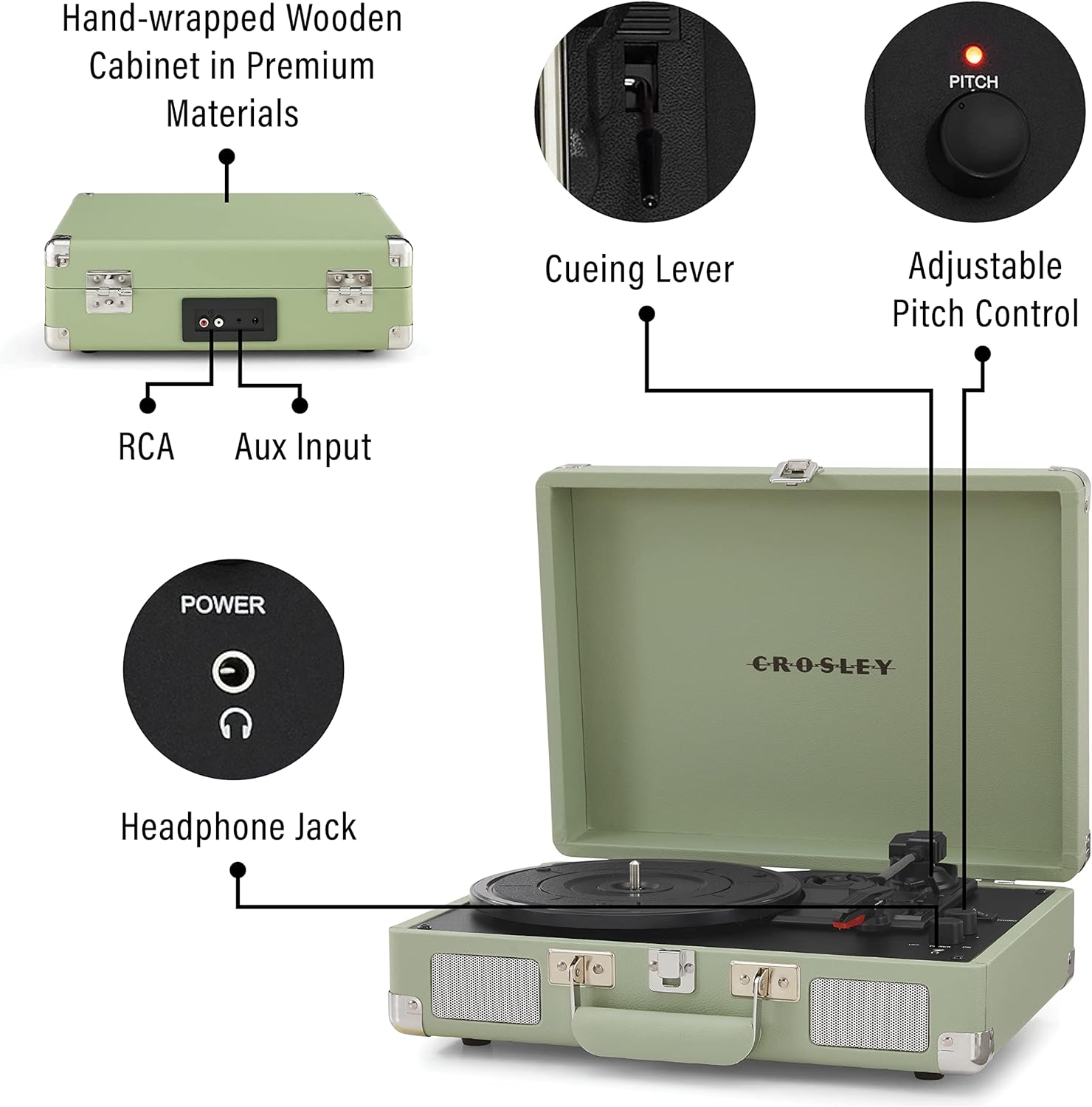 Crosley CR8005F-LT Cruiser Plus Vintage 3-Speed Bluetooth in/Out Suitcase Vinyl Record Player Turntable, Light Tan