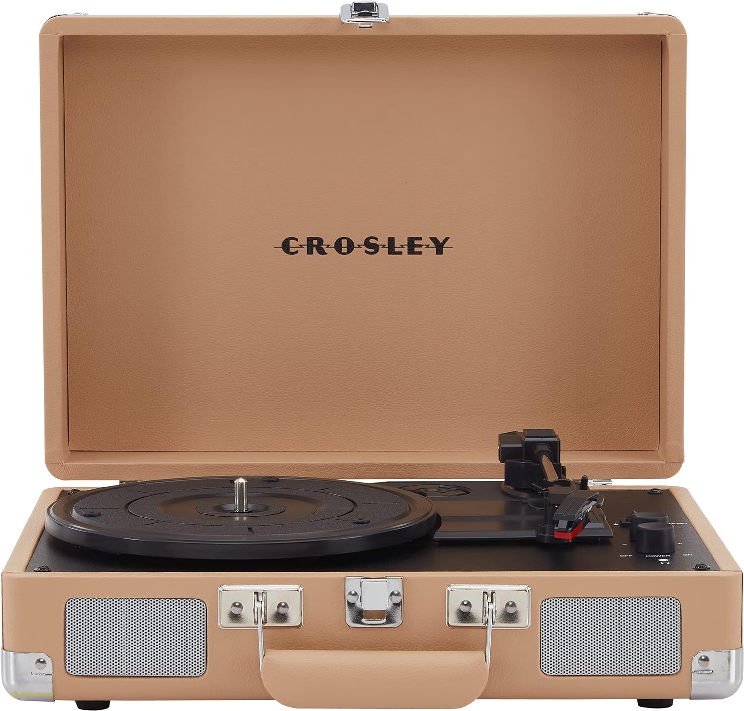 Crosley CR8005F-LT Cruiser Plus Vintage 3-Speed Bluetooth in/Out Suitcase Vinyl Record Player Turntable, Light Tan