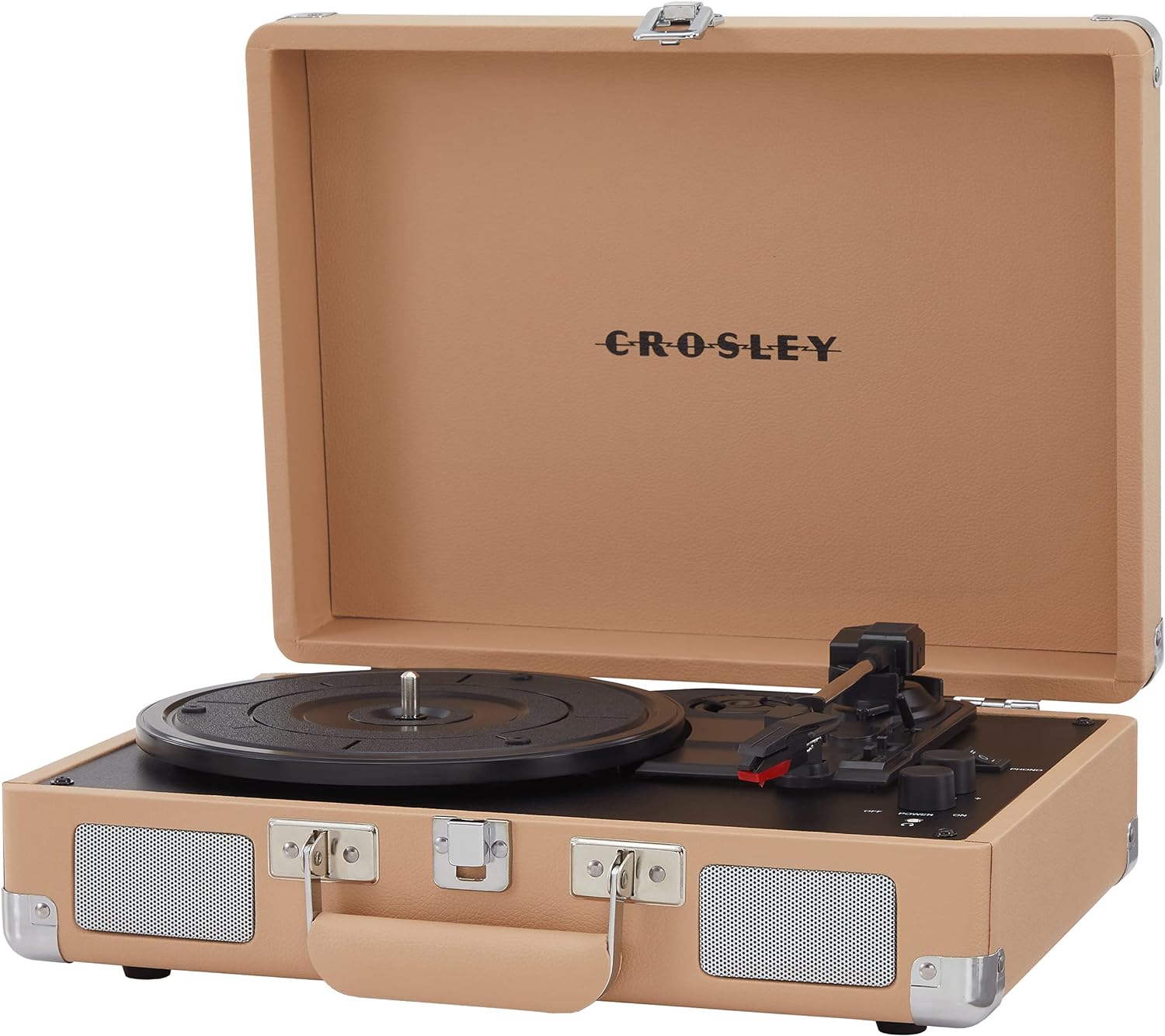 Crosley CR8005F-LT Cruiser Plus Vintage 3-Speed Bluetooth in/Out Suitcase Vinyl Record Player Turntable, Light Tan