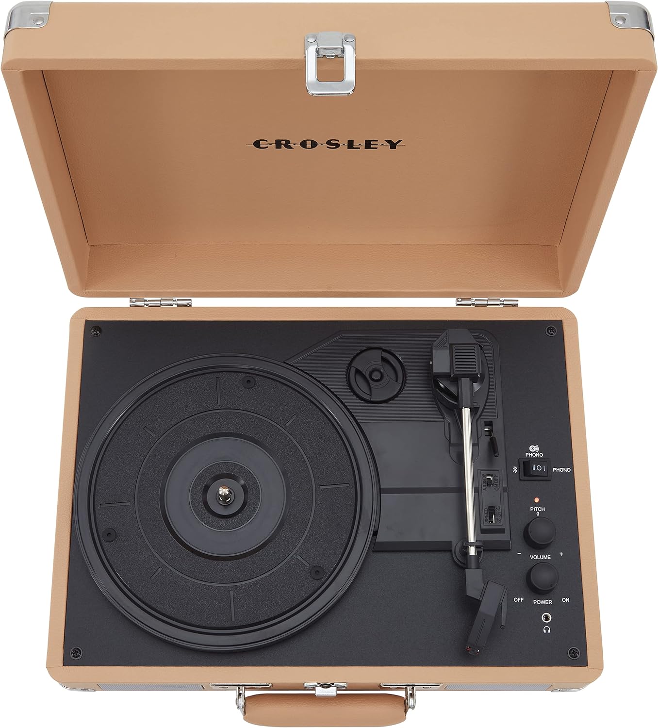 Crosley CR8005F-LT Cruiser Plus Vintage 3-Speed Bluetooth in/Out Suitcase Vinyl Record Player Turntable, Light Tan