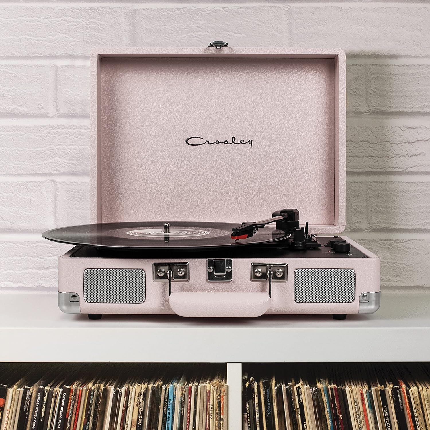 Crosley CR8005F-LT Cruiser Plus Vintage 3-Speed Bluetooth in/Out Suitcase Vinyl Record Player Turntable, Light Tan