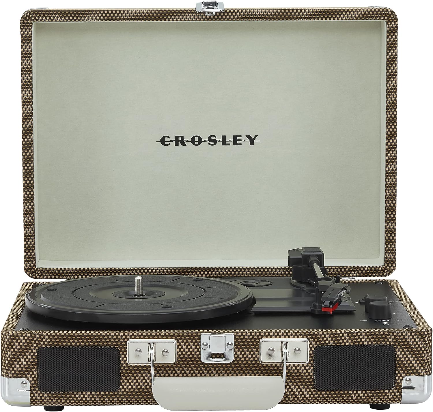 Crosley CR8005F-LT Cruiser Plus Vintage 3-Speed Bluetooth in/Out Suitcase Vinyl Record Player Turntable, Light Tan