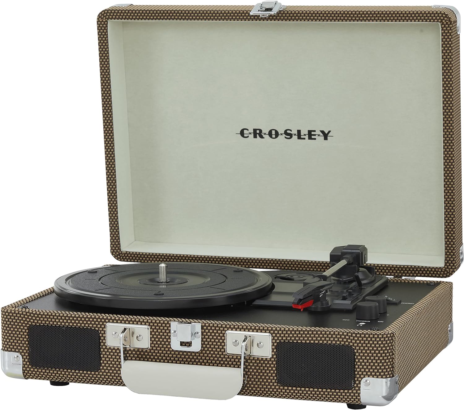 Crosley CR8005F-LT Cruiser Plus Vintage 3-Speed Bluetooth in/Out Suitcase Vinyl Record Player Turntable, Light Tan