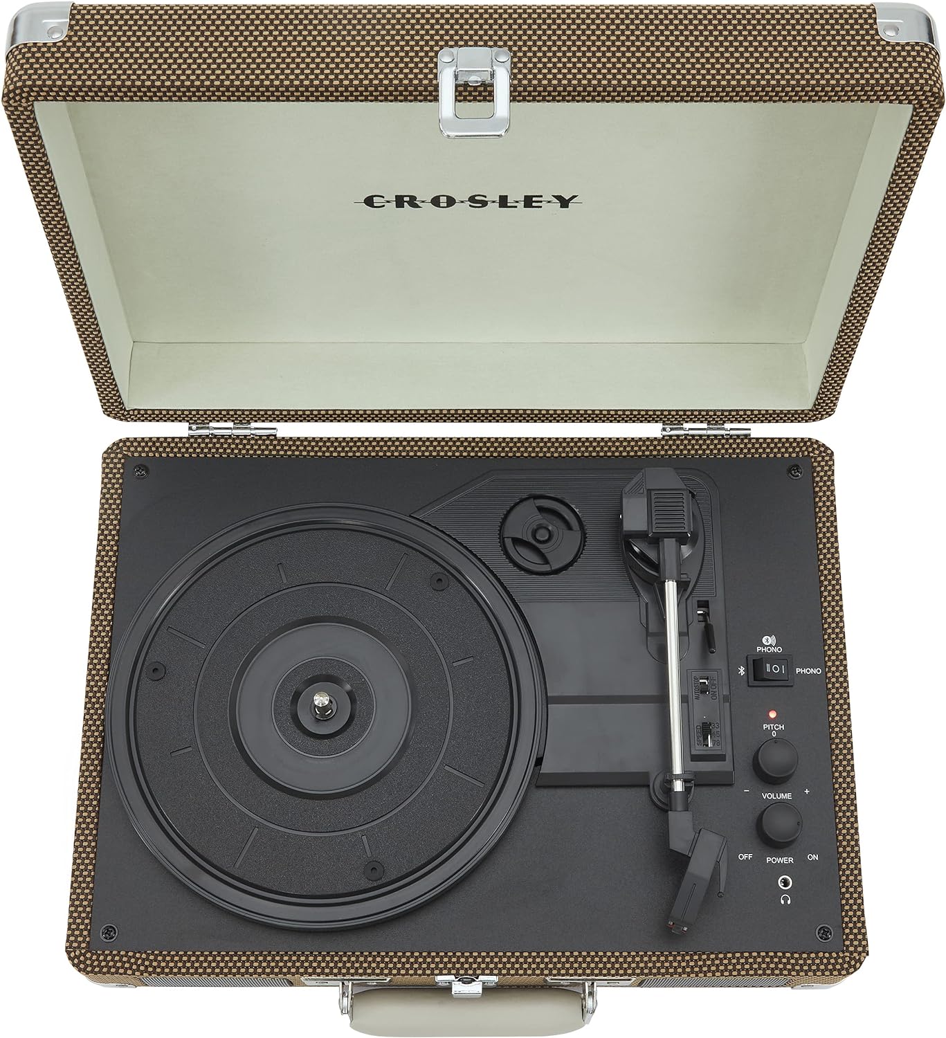 Crosley CR8005F-LT Cruiser Plus Vintage 3-Speed Bluetooth in/Out Suitcase Vinyl Record Player Turntable, Light Tan