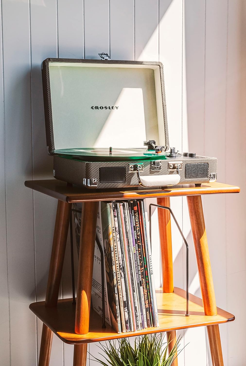 Crosley CR8005F-LT Cruiser Plus Vintage 3-Speed Bluetooth in/Out Suitcase Vinyl Record Player Turntable, Light Tan