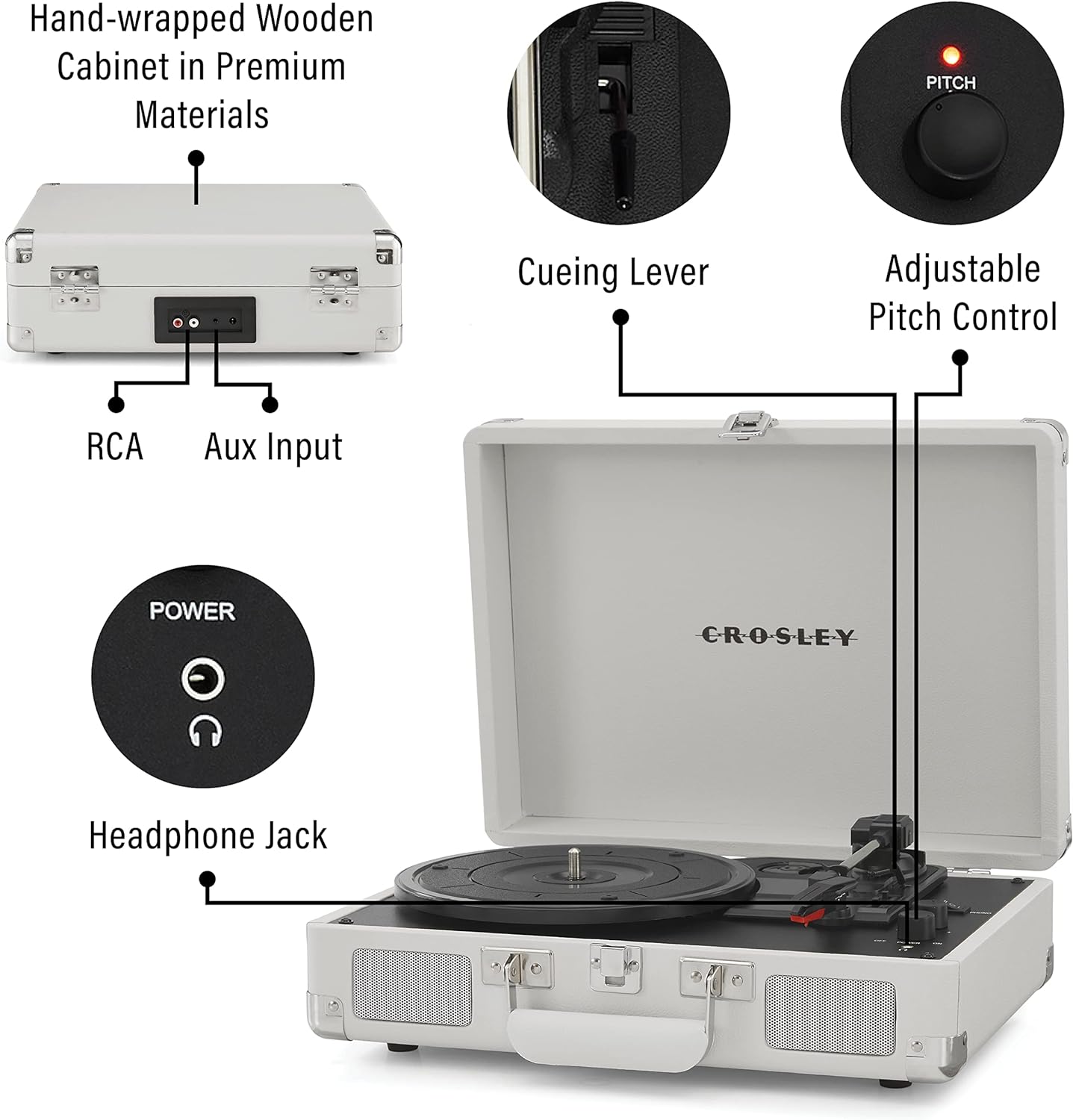 Crosley CR8005F-LT Cruiser Plus Vintage 3-Speed Bluetooth in/Out Suitcase Vinyl Record Player Turntable, Light Tan