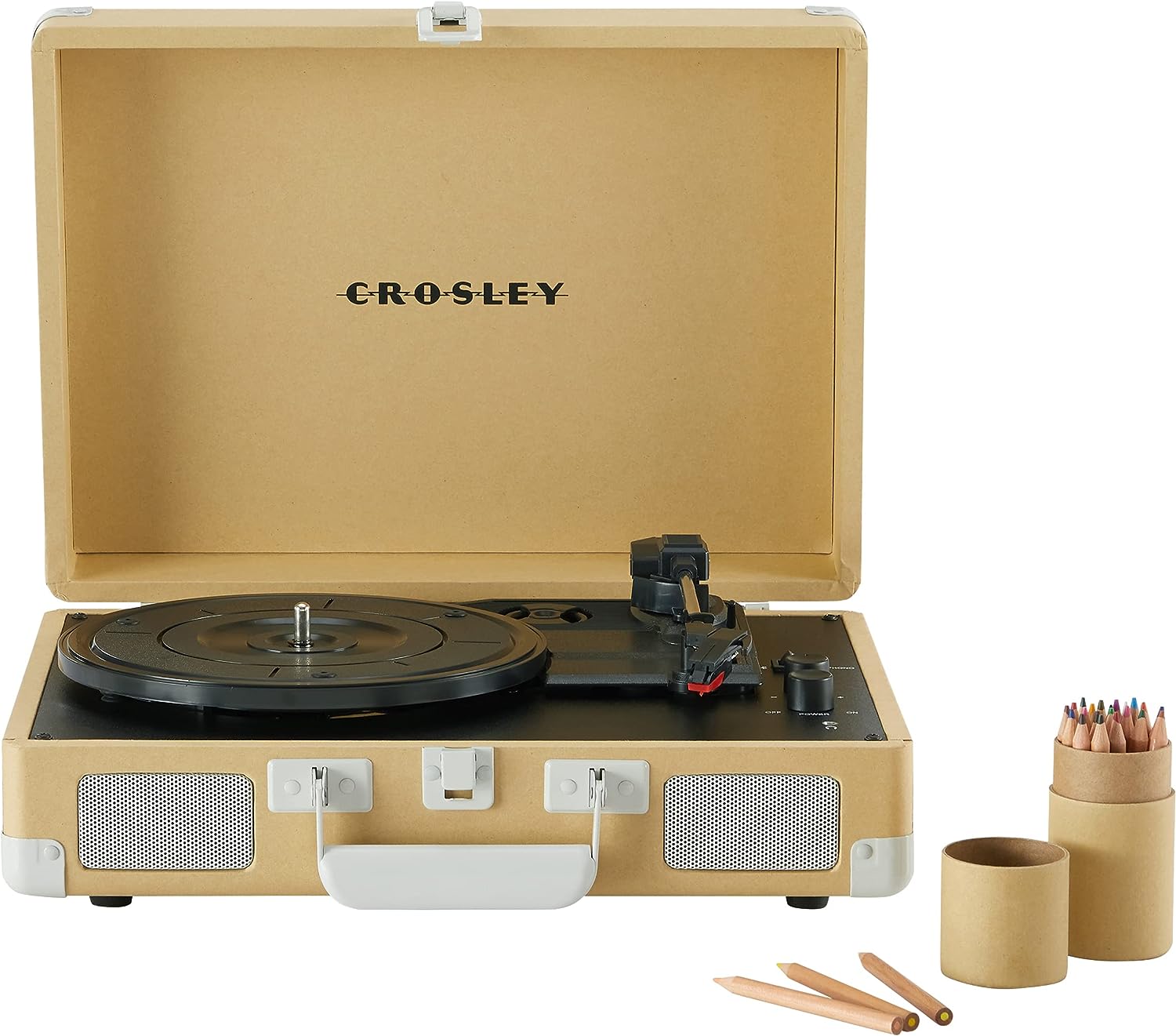 Crosley CR8005F-LT Cruiser Plus Vintage 3-Speed Bluetooth in/Out Suitcase Vinyl Record Player Turntable, Light Tan