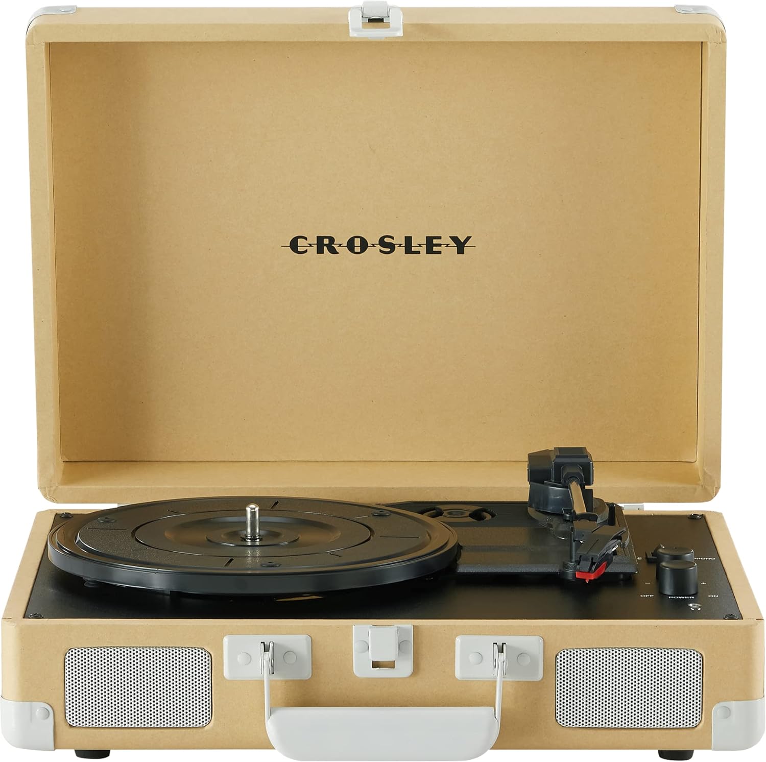 Crosley CR8005F-LT Cruiser Plus Vintage 3-Speed Bluetooth in/Out Suitcase Vinyl Record Player Turntable, Light Tan