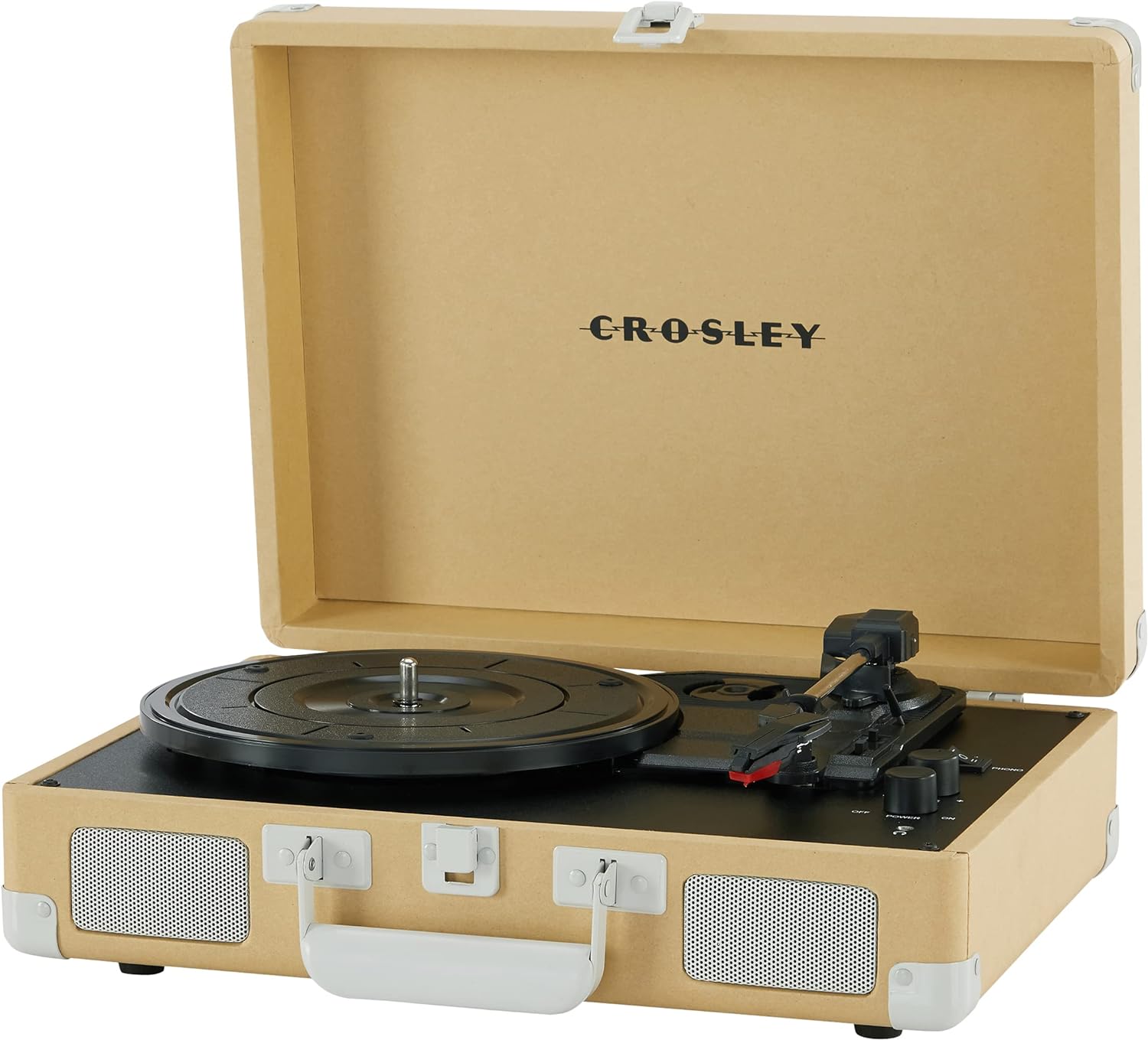 Crosley CR8005F-LT Cruiser Plus Vintage 3-Speed Bluetooth in/Out Suitcase Vinyl Record Player Turntable, Light Tan