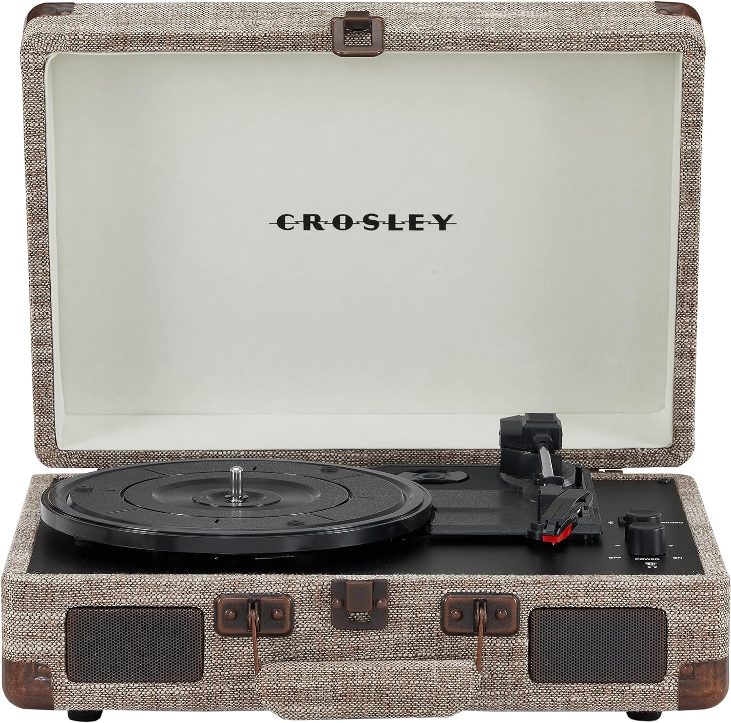 Crosley CR8005F-LT Cruiser Plus Vintage 3-Speed Bluetooth in/Out Suitcase Vinyl Record Player Turntable, Light Tan