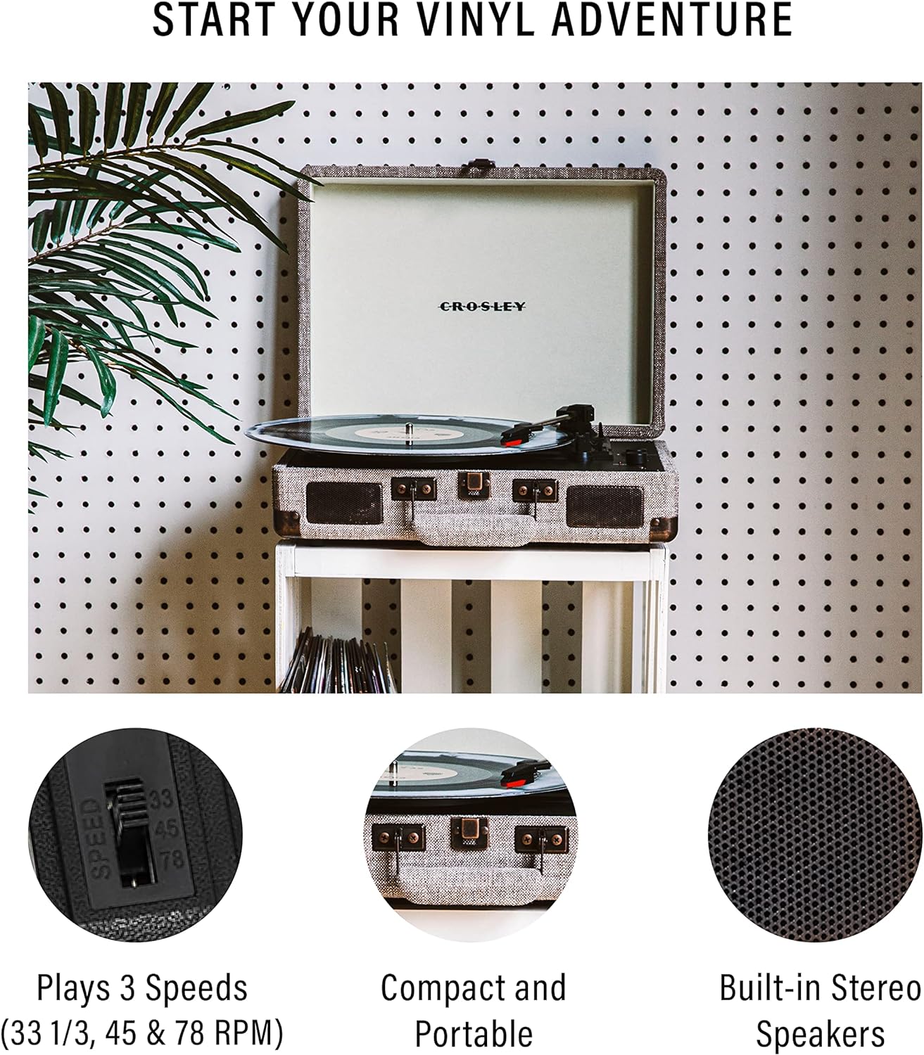 Crosley CR8005F-LT Cruiser Plus Vintage 3-Speed Bluetooth in/Out Suitcase Vinyl Record Player Turntable, Light Tan