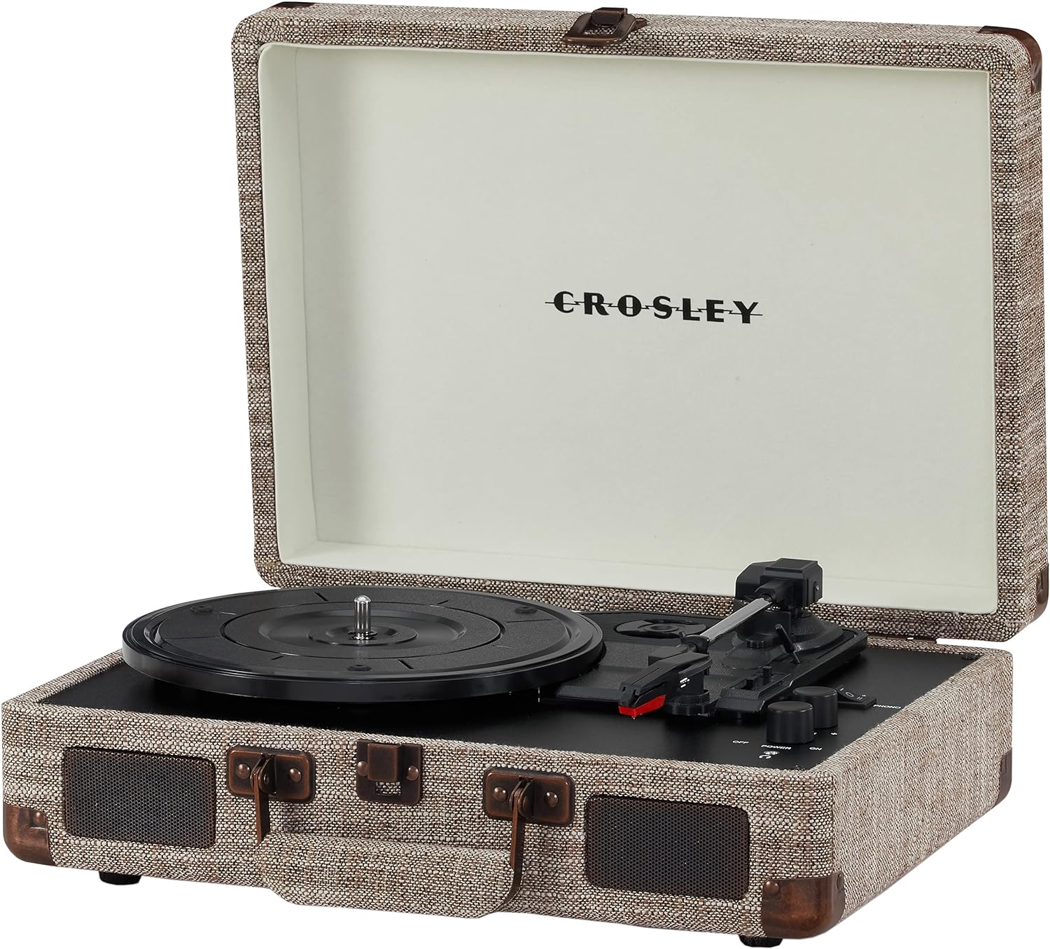 Crosley CR8005F-LT Cruiser Plus Vintage 3-Speed Bluetooth in/Out Suitcase Vinyl Record Player Turntable, Light Tan