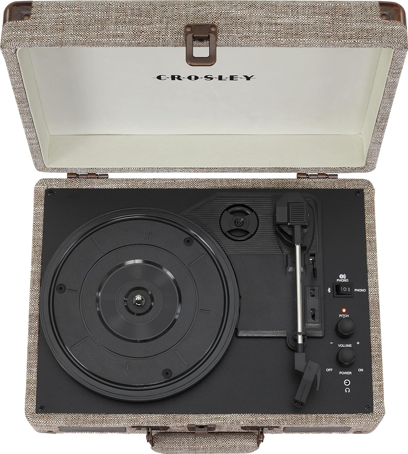 Crosley CR8005F-LT Cruiser Plus Vintage 3-Speed Bluetooth in/Out Suitcase Vinyl Record Player Turntable, Light Tan