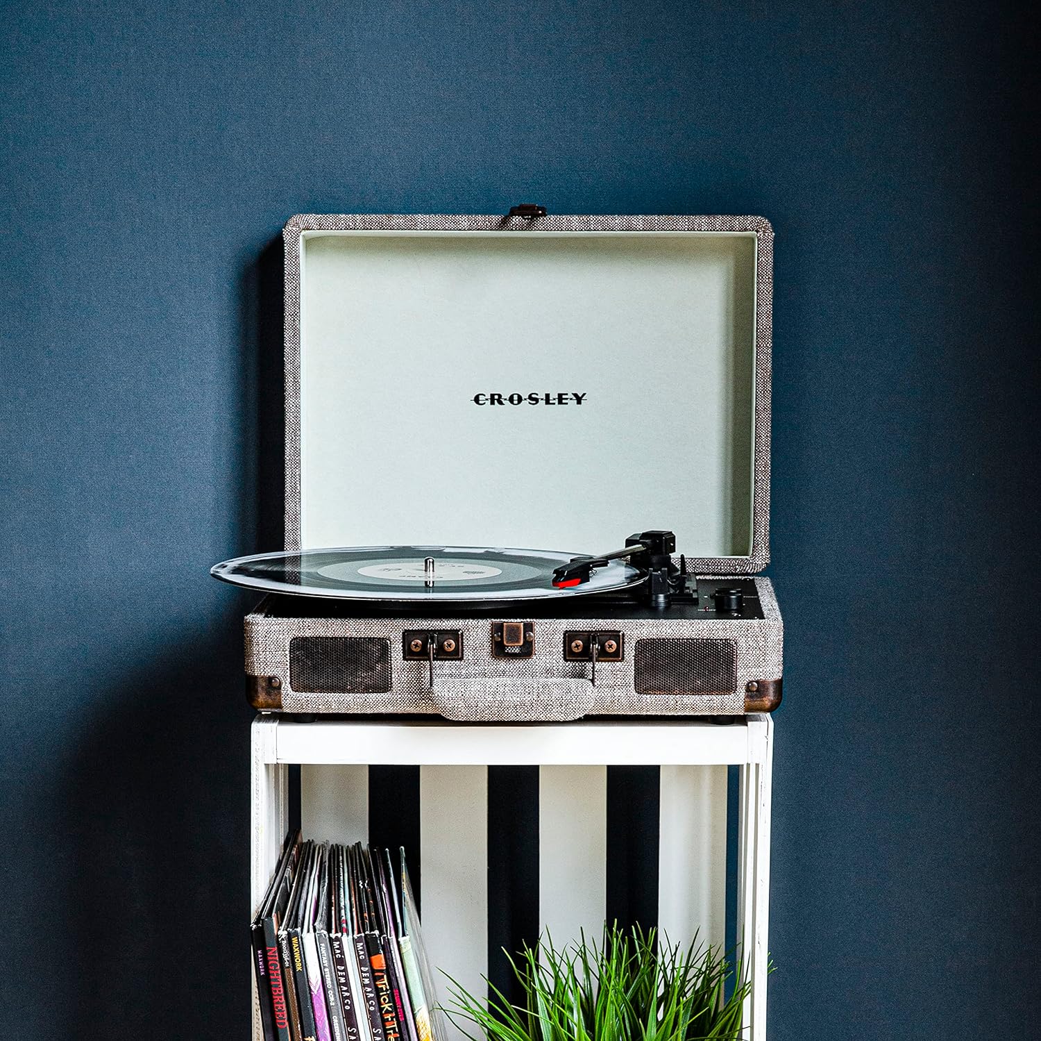 Crosley CR8005F-LT Cruiser Plus Vintage 3-Speed Bluetooth in/Out Suitcase Vinyl Record Player Turntable, Light Tan