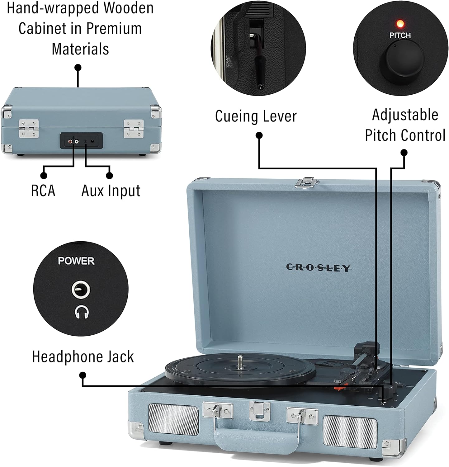 Crosley CR8005F-LT Cruiser Plus Vintage 3-Speed Bluetooth in/Out Suitcase Vinyl Record Player Turntable, Light Tan