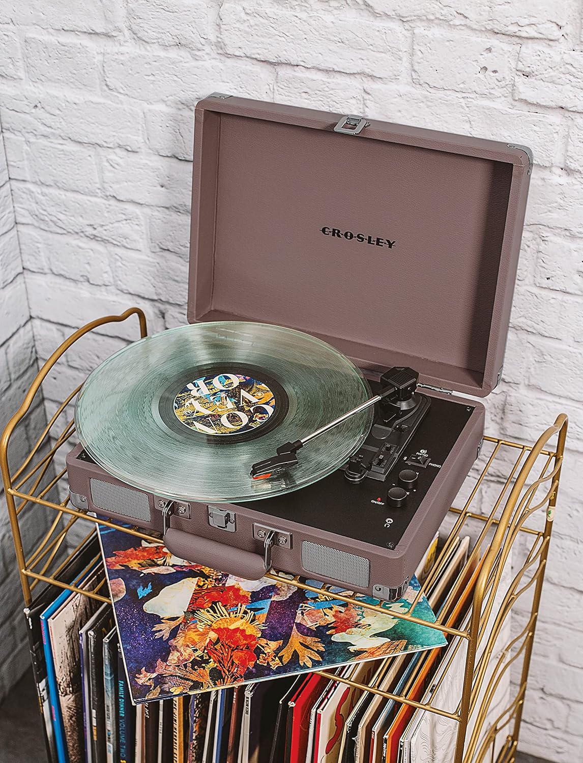 Crosley CR8005F-LT Cruiser Plus Vintage 3-Speed Bluetooth in/Out Suitcase Vinyl Record Player Turntable, Light Tan