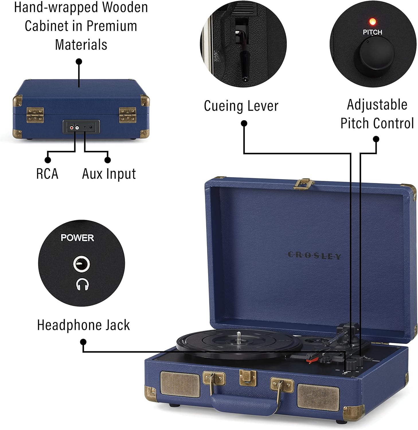 Crosley CR8005F-LT Cruiser Plus Vintage 3-Speed Bluetooth in/Out Suitcase Vinyl Record Player Turntable, Light Tan