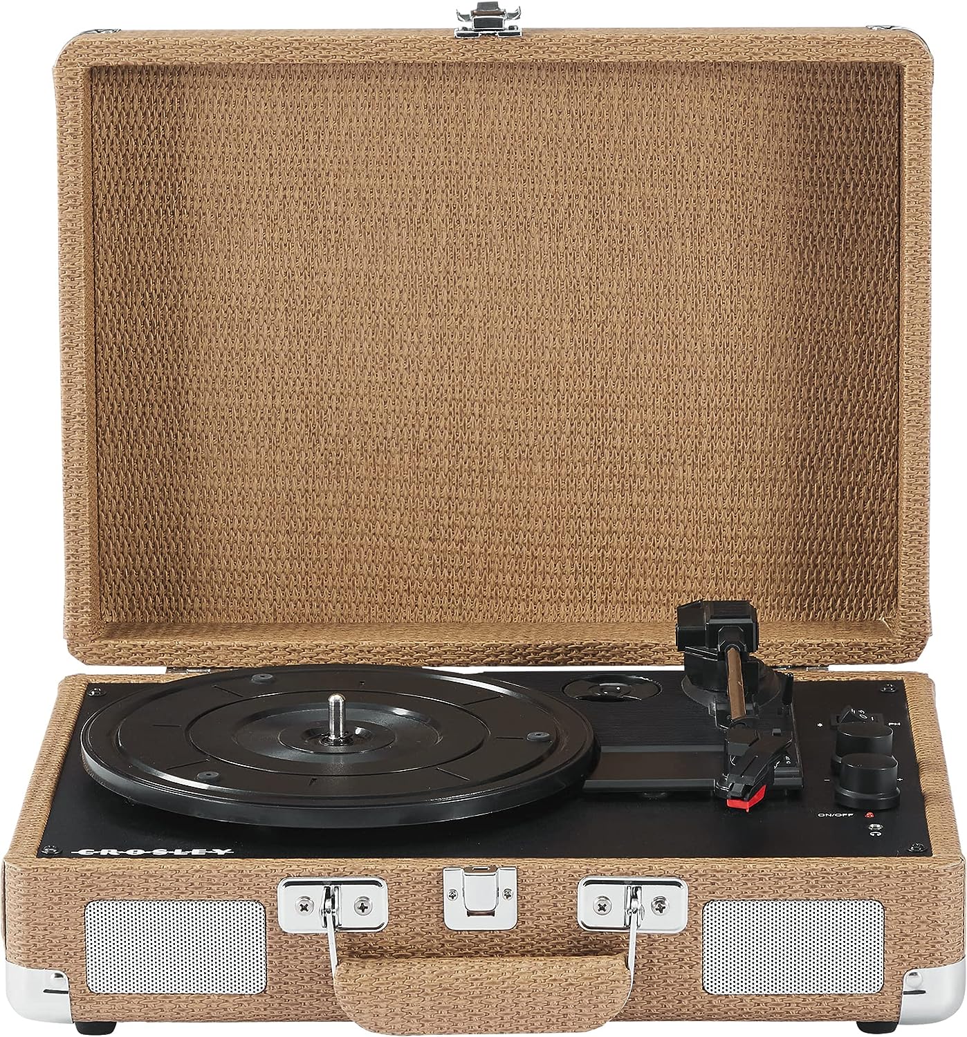 Crosley CR8005F-LT Cruiser Plus Vintage 3-Speed Bluetooth in/Out Suitcase Vinyl Record Player Turntable, Light Tan