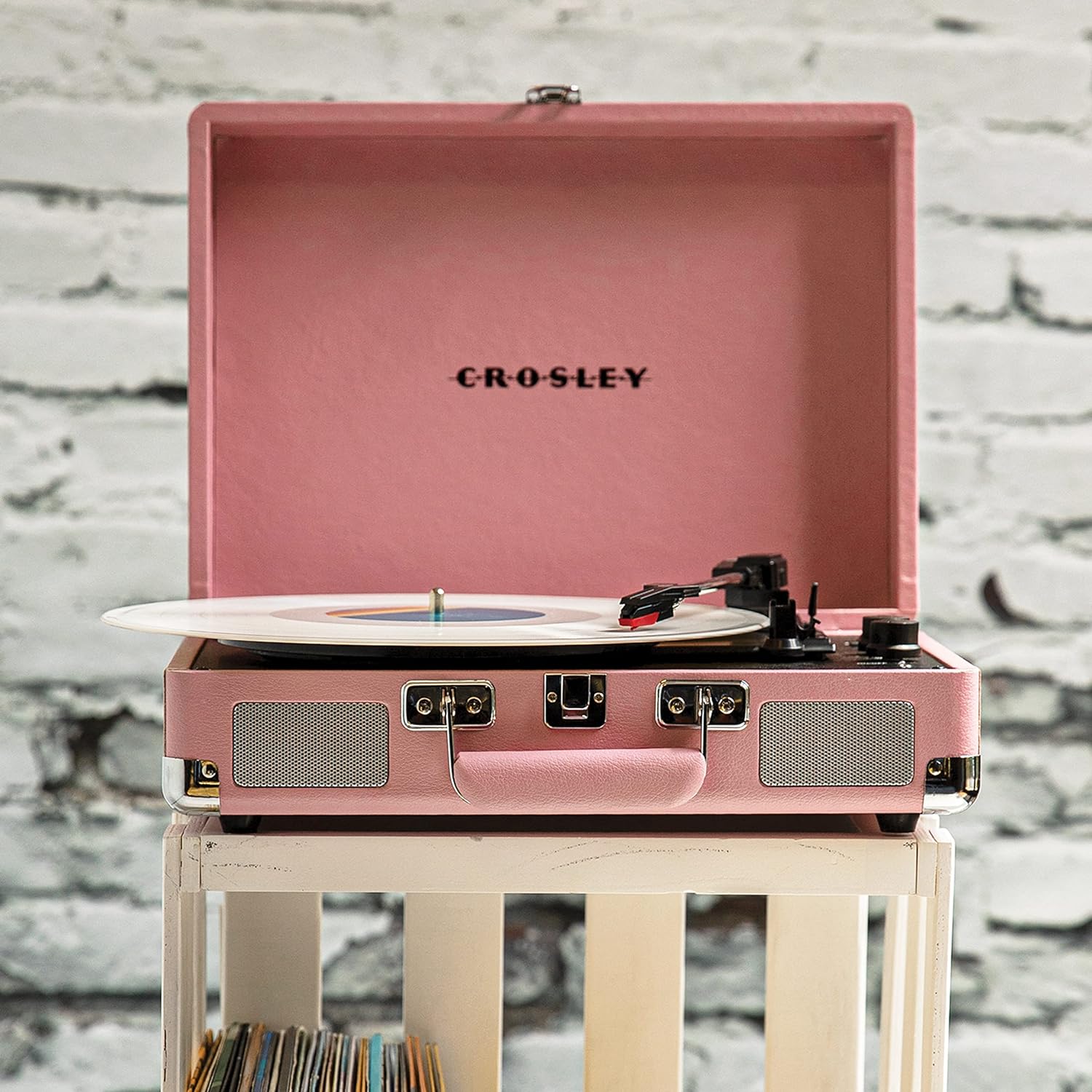 Crosley CR8005F-LT Cruiser Plus Vintage 3-Speed Bluetooth in/Out Suitcase Vinyl Record Player Turntable, Light Tan