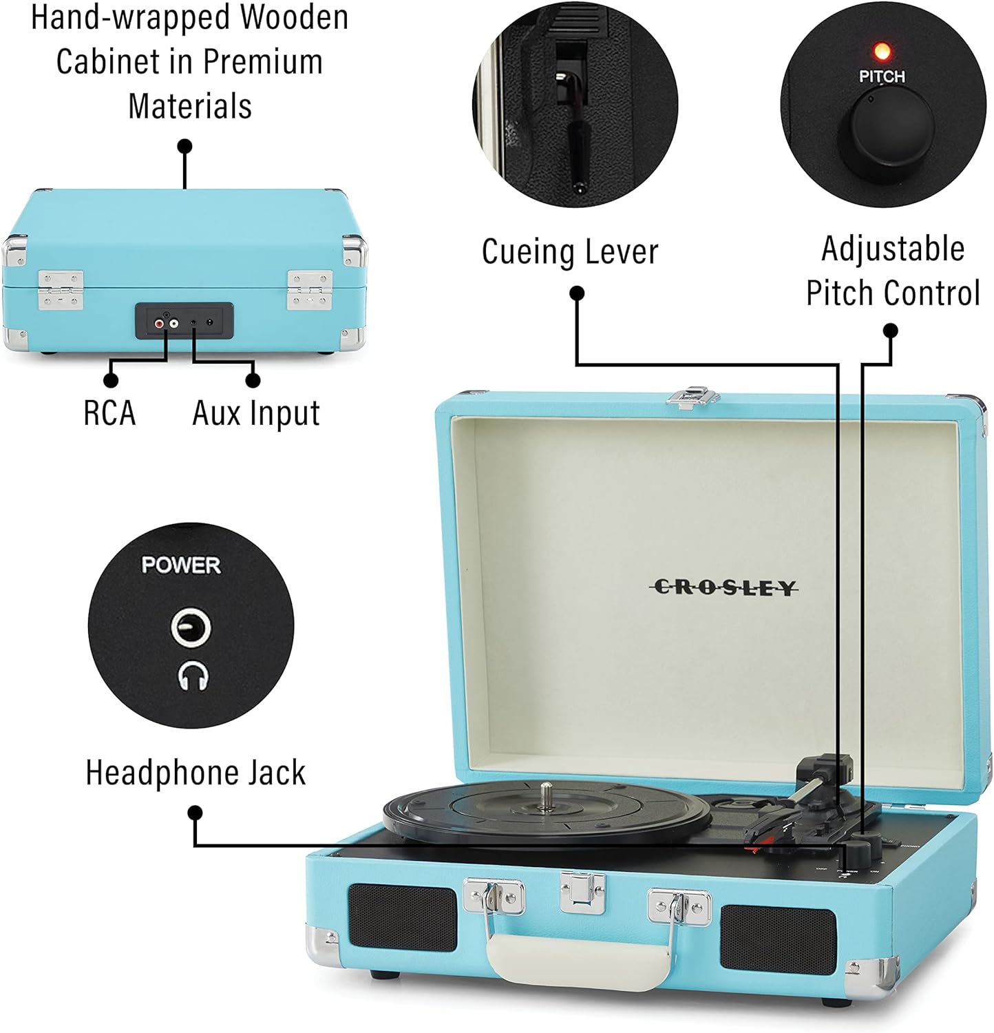 Crosley CR8005F-LT Cruiser Plus Vintage 3-Speed Bluetooth in/Out Suitcase Vinyl Record Player Turntable, Light Tan