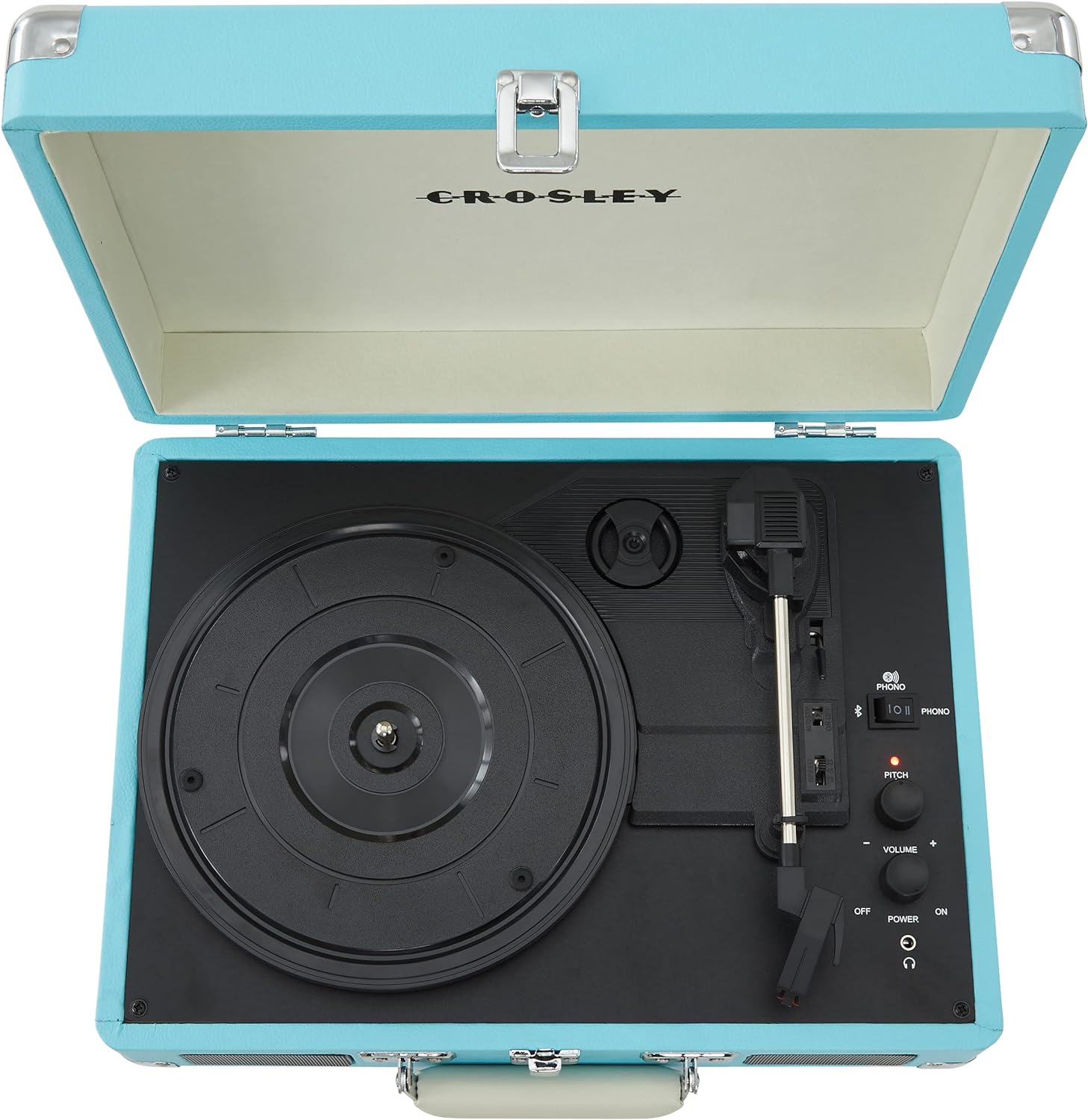 Crosley CR8005F-LT Cruiser Plus Vintage 3-Speed Bluetooth in/Out Suitcase Vinyl Record Player Turntable, Light Tan