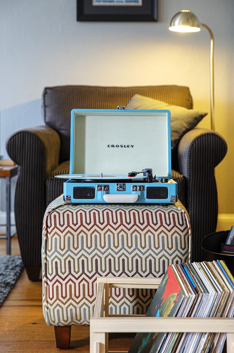 Crosley CR8005F-LT Cruiser Plus Vintage 3-Speed Bluetooth in/Out Suitcase Vinyl Record Player Turntable, Light Tan