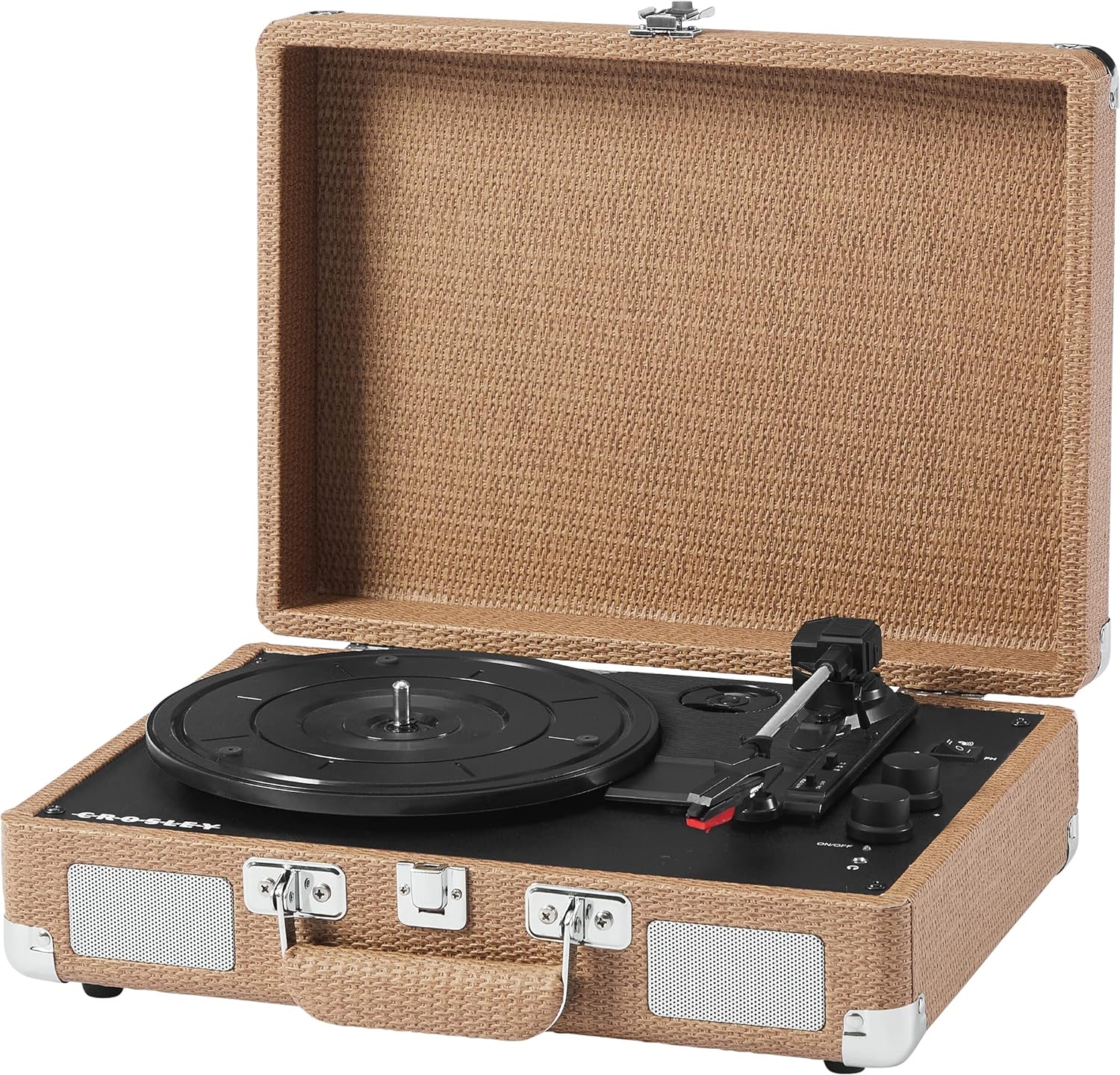 Crosley CR8005F-LT Cruiser Plus Vintage 3-Speed Bluetooth in/Out Suitcase Vinyl Record Player Turntable, Light Tan