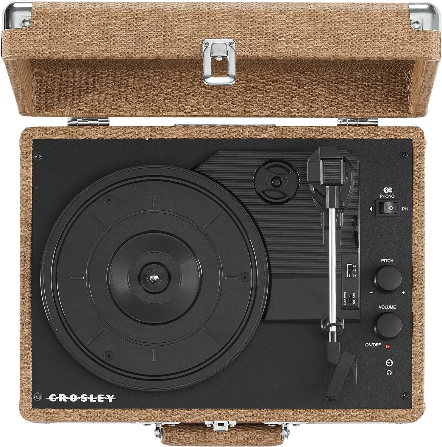 Crosley CR8005F-LT Cruiser Plus Vintage 3-Speed Bluetooth in/Out Suitcase Vinyl Record Player Turntable, Light Tan