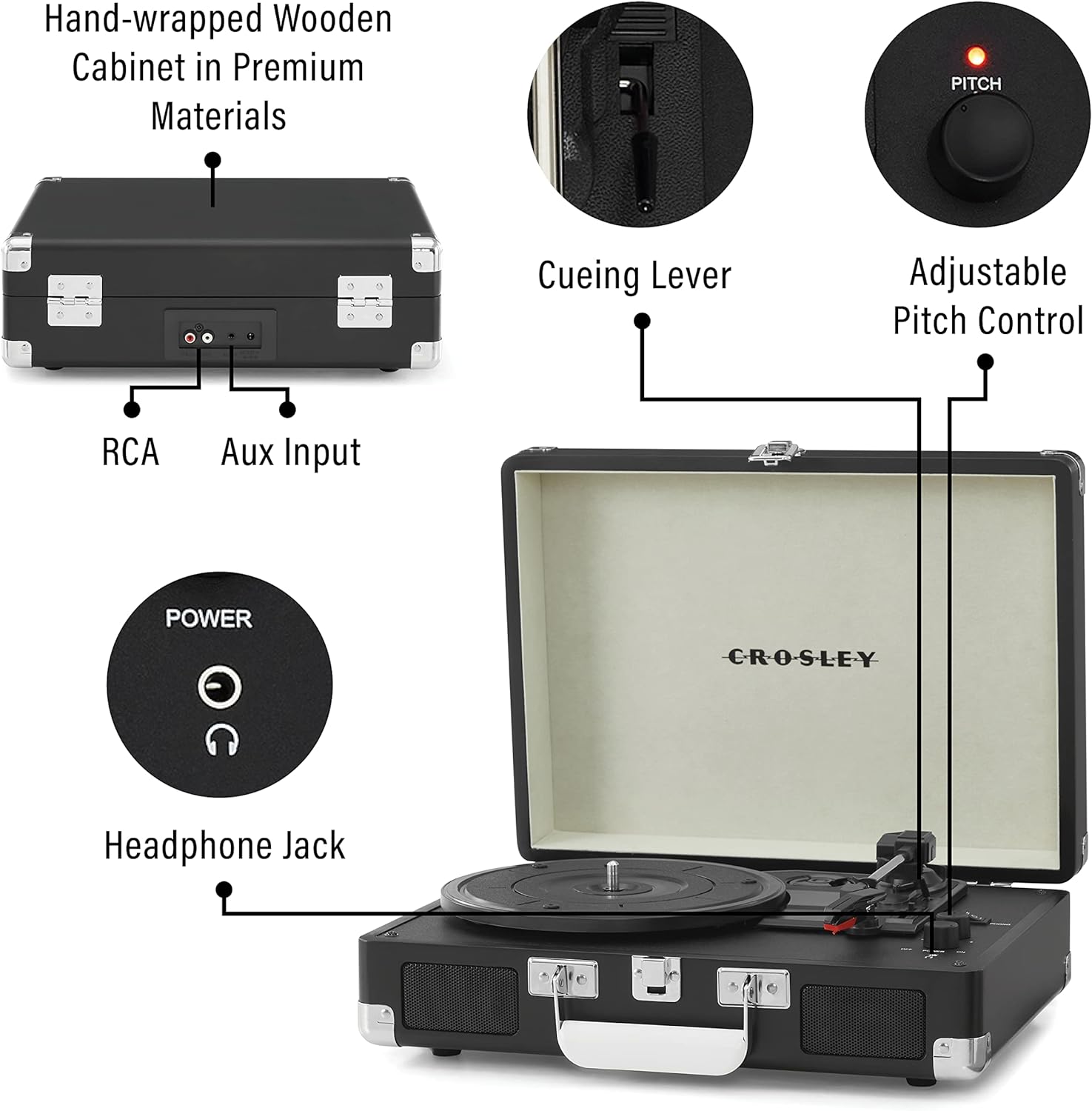 Crosley CR8005F-LT Cruiser Plus Vintage 3-Speed Bluetooth in/Out Suitcase Vinyl Record Player Turntable, Light Tan