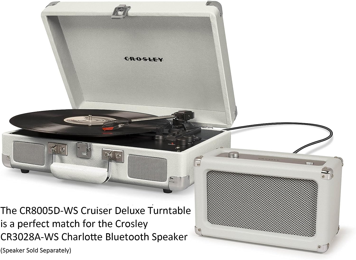 Crosley CR8005F-LT Cruiser Plus Vintage 3-Speed Bluetooth in/Out Suitcase Vinyl Record Player Turntable, Light Tan