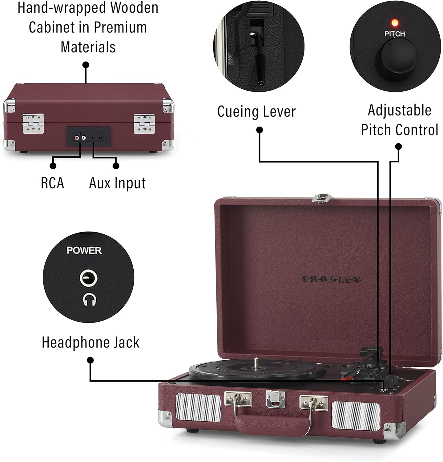 Crosley CR8005F-LT Cruiser Plus Vintage 3-Speed Bluetooth in/Out Suitcase Vinyl Record Player Turntable, Light Tan