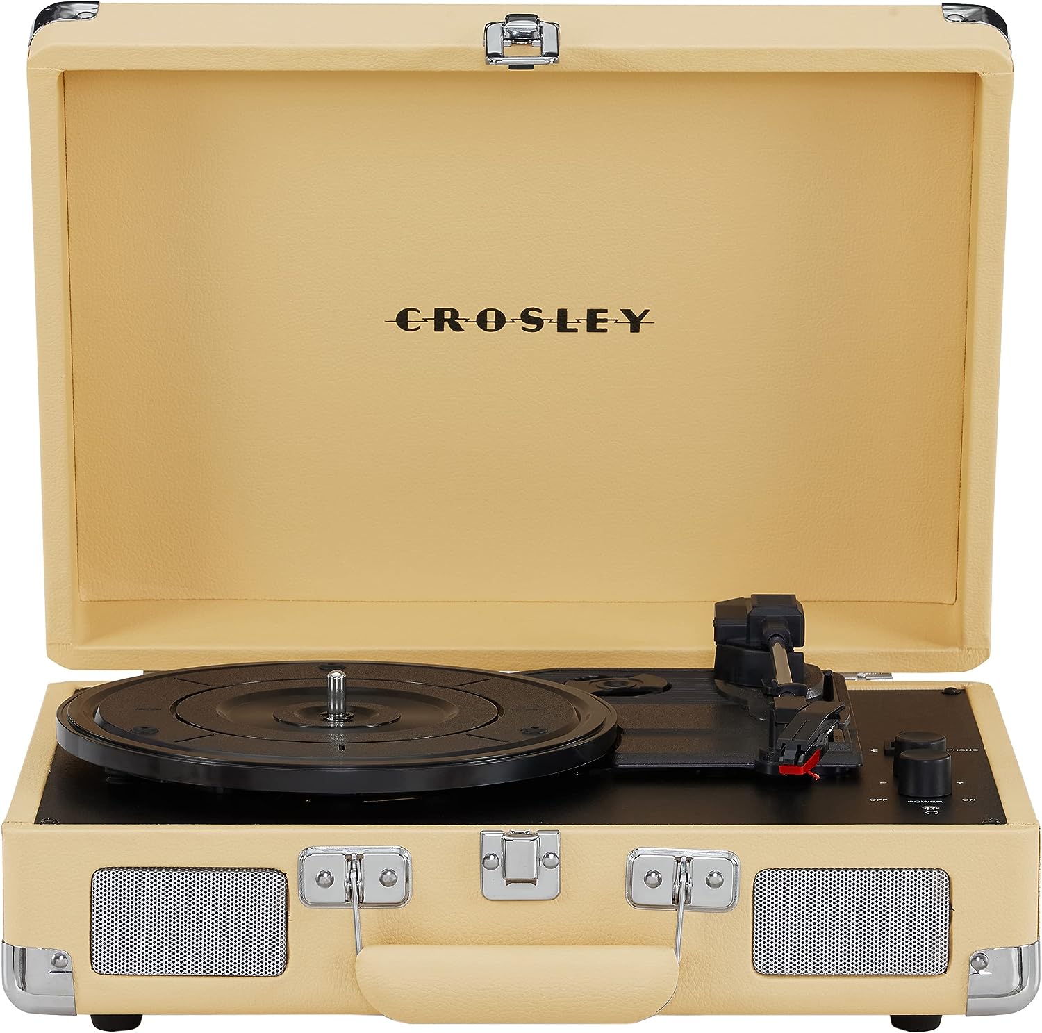 Crosley CR8005F-LT Cruiser Plus Vintage 3-Speed Bluetooth in/Out Suitcase Vinyl Record Player Turntable, Light Tan