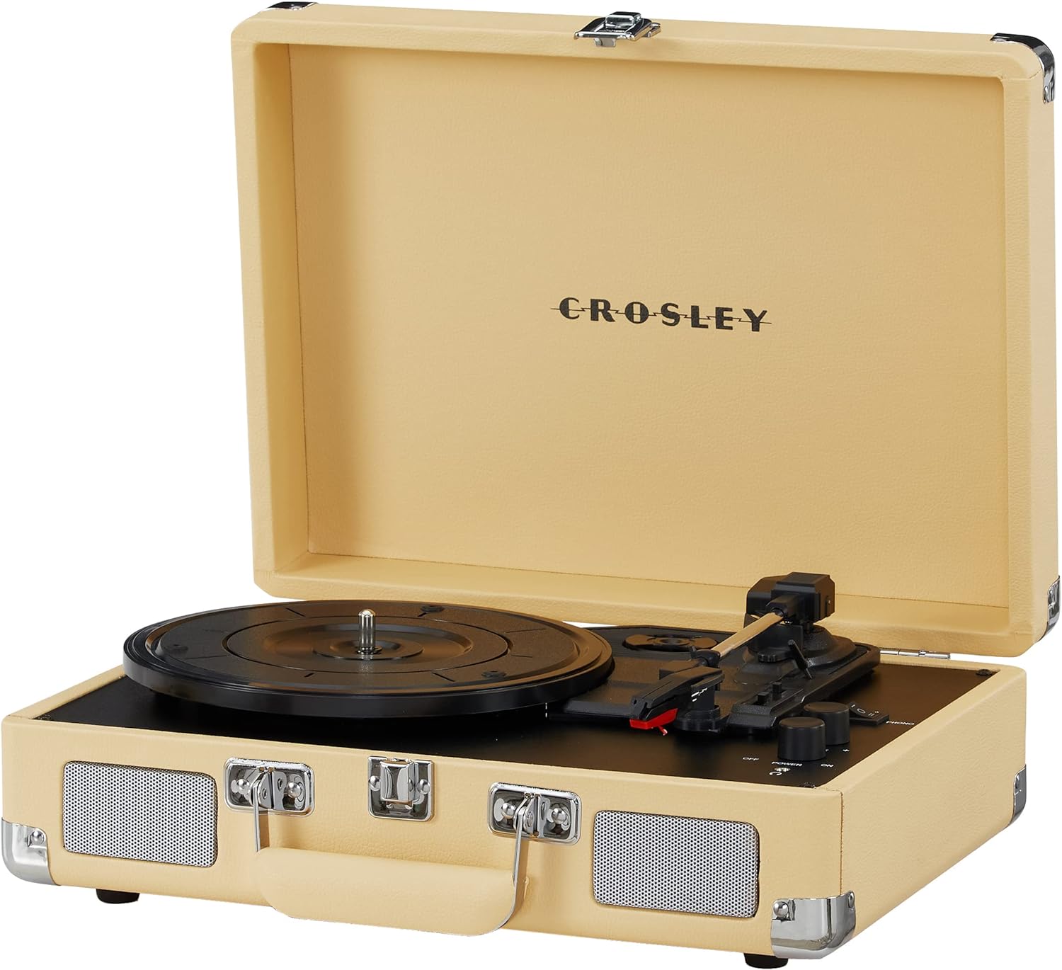 Crosley CR8005F-LT Cruiser Plus Vintage 3-Speed Bluetooth in/Out Suitcase Vinyl Record Player Turntable, Light Tan