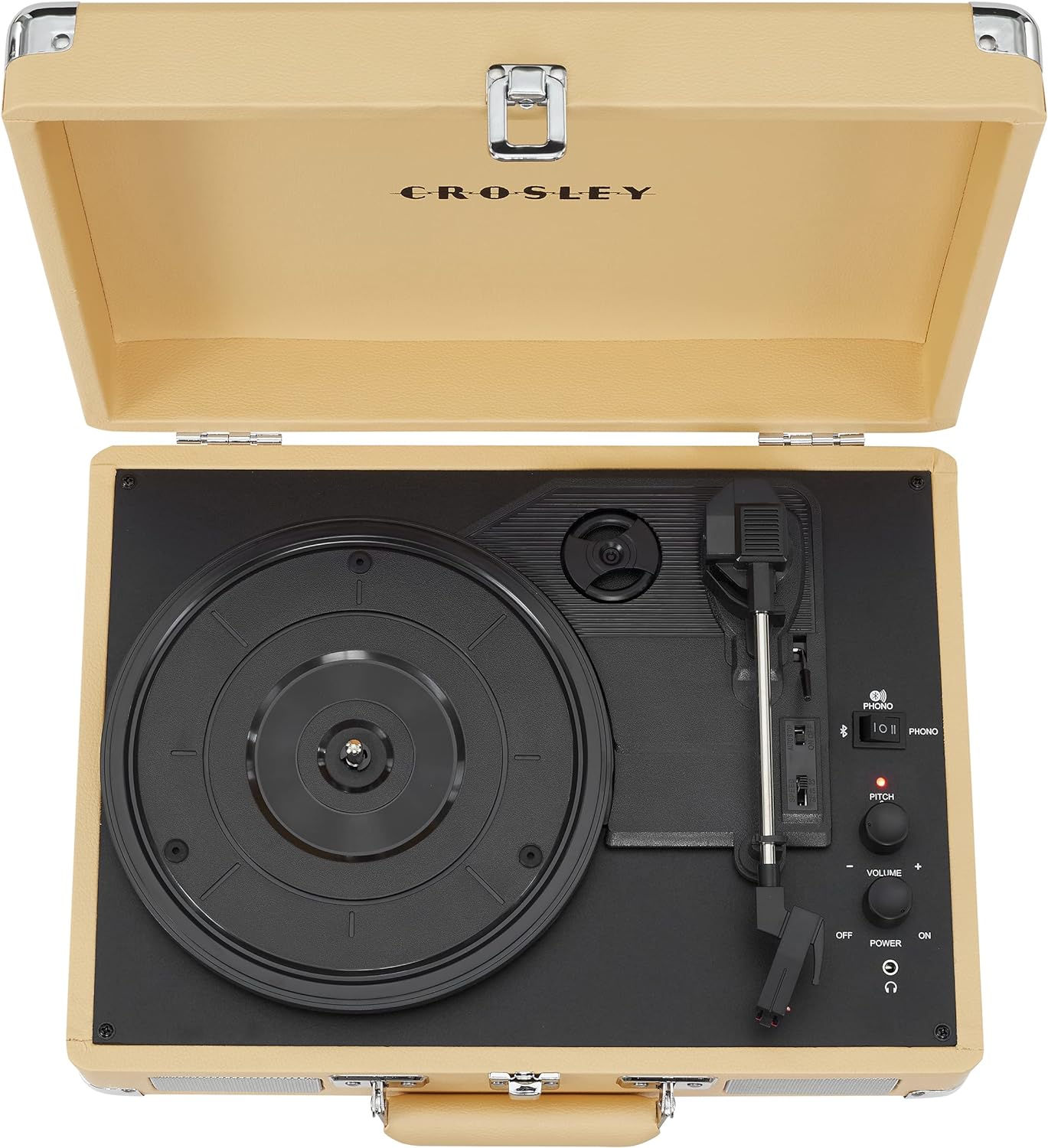 Crosley CR8005F-LT Cruiser Plus Vintage 3-Speed Bluetooth in/Out Suitcase Vinyl Record Player Turntable, Light Tan