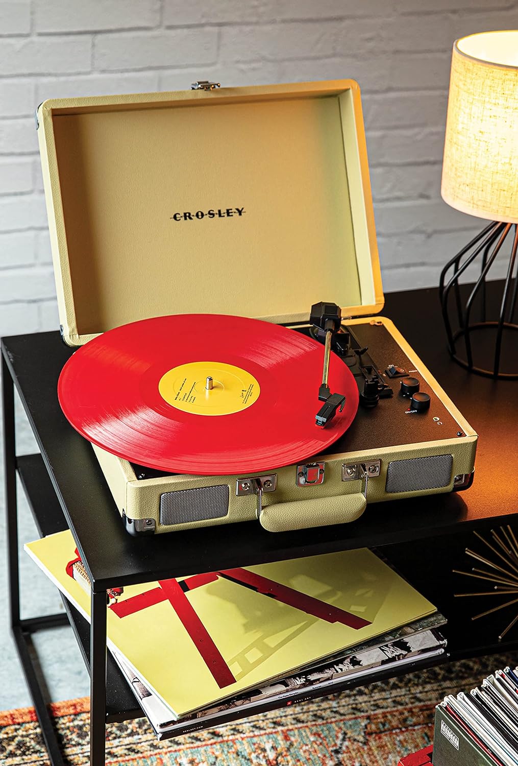 Crosley CR8005F-LT Cruiser Plus Vintage 3-Speed Bluetooth in/Out Suitcase Vinyl Record Player Turntable, Light Tan