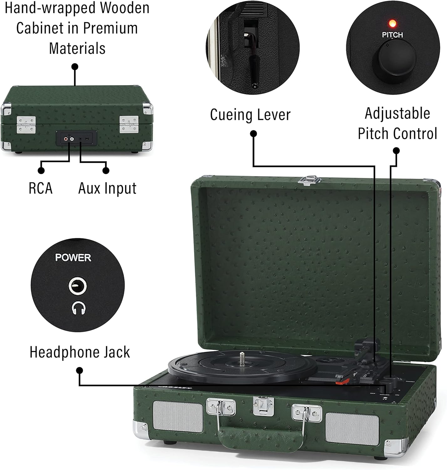 Crosley CR8005F-LT Cruiser Plus Vintage 3-Speed Bluetooth in/Out Suitcase Vinyl Record Player Turntable, Light Tan