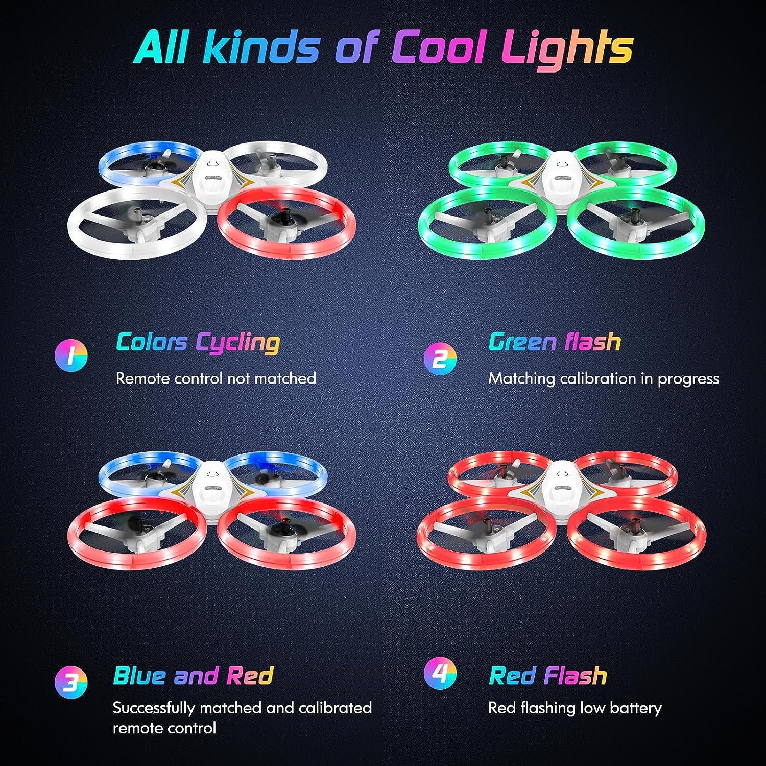 DyineeFy Mini Drone for Kids, Small Colorful Led Quadcopter with Altitude Hold, Headless Mode, 360° flip, and Auto Return Home, RC Drone Easy for Beginner Flying, Kids' Gift Toy for Boys and Girls
