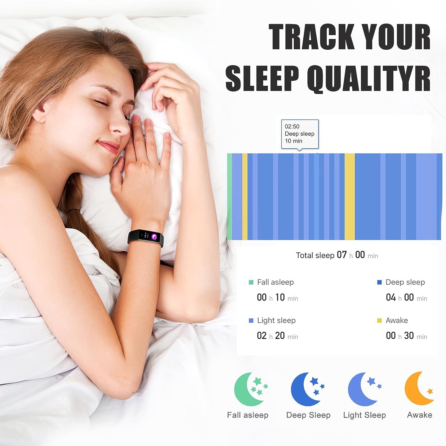 Fitness Tracker, Step Counter, Sleep Monitor, Calorie Tracking, Activity Tracker with 1.1