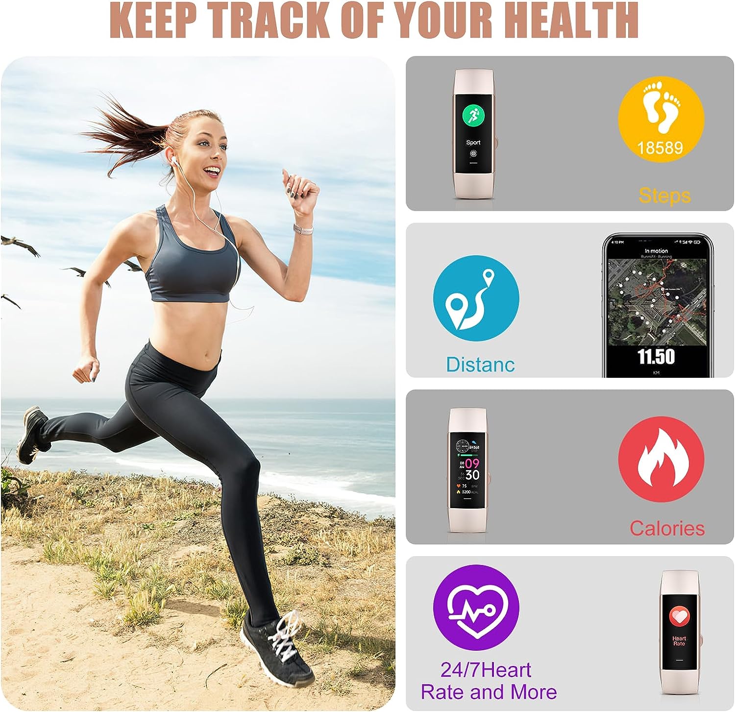 Fitness Tracker, Step Counter, Sleep Monitor, Calorie Tracking, Activity Tracker with 1.1