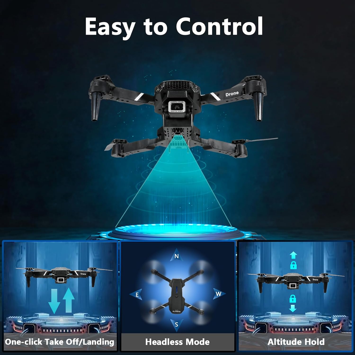 FLYVISTA Mini Drone with Camera for Adults Kids, 1080P WiFi FPV Camera Drone with 3 Batteries, One-Click Take Off/Landing, Altitude Hold, Headless Mode, 360° Flips, 3-Gear Speeds, Emergency Stop, Carrying Case, Toys Gifts for Kids and Adults Beginner